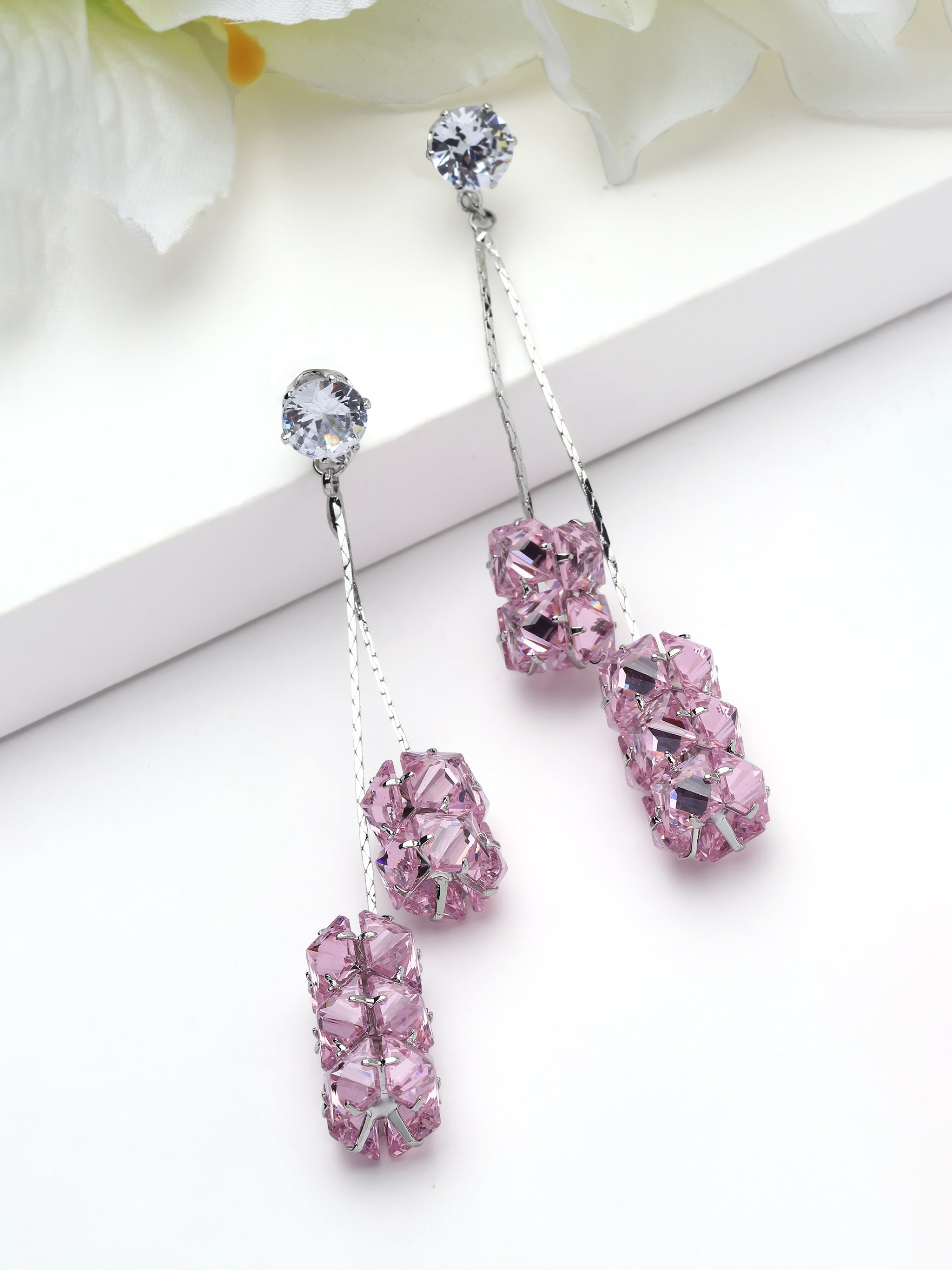 Crystal Ribbon Tassel Drop Earrings