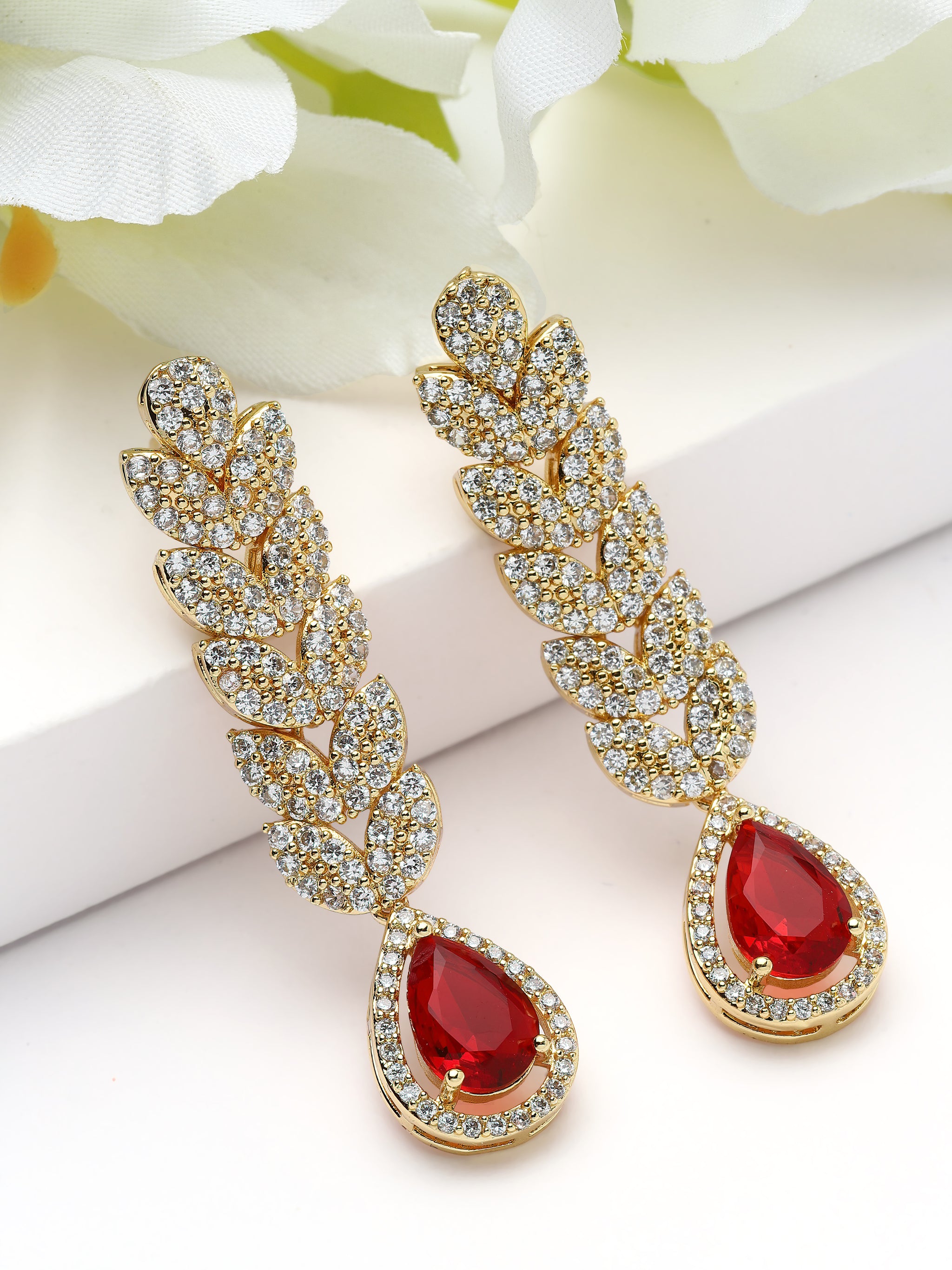 Leaf Cascade Teardrop Statement Earrings