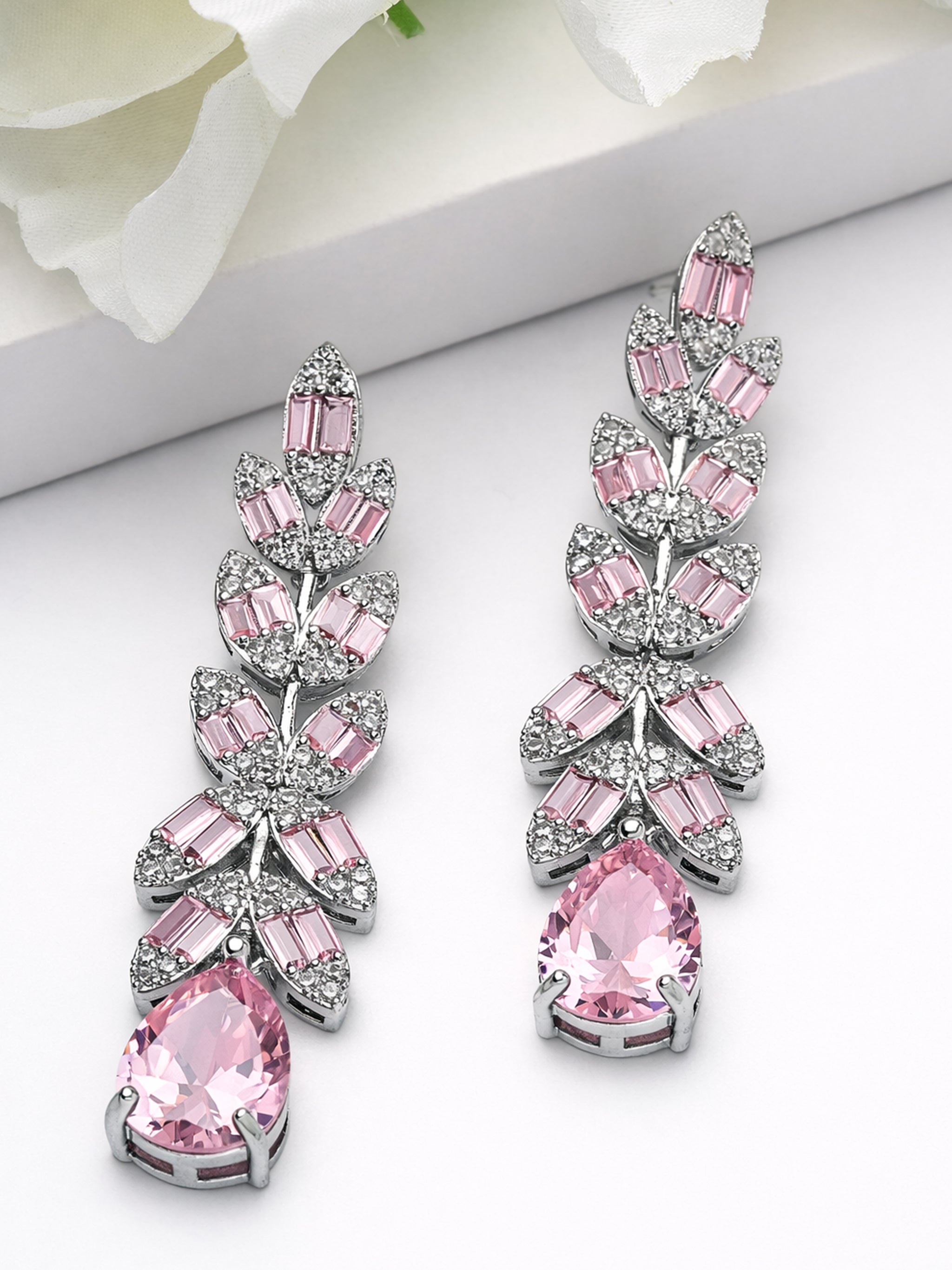 Leaf Baguette Waterfall Statement Earrings