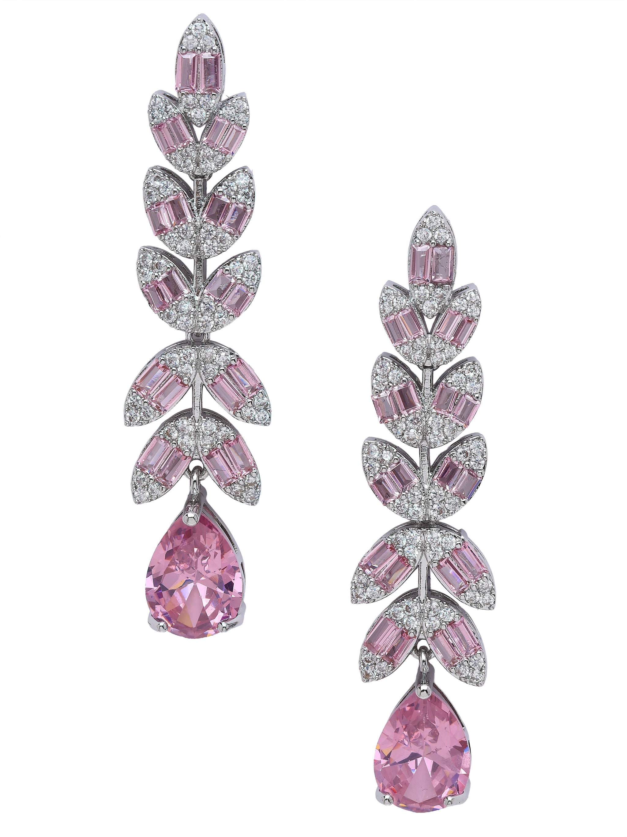 Leaf Baguette Waterfall Statement Earrings