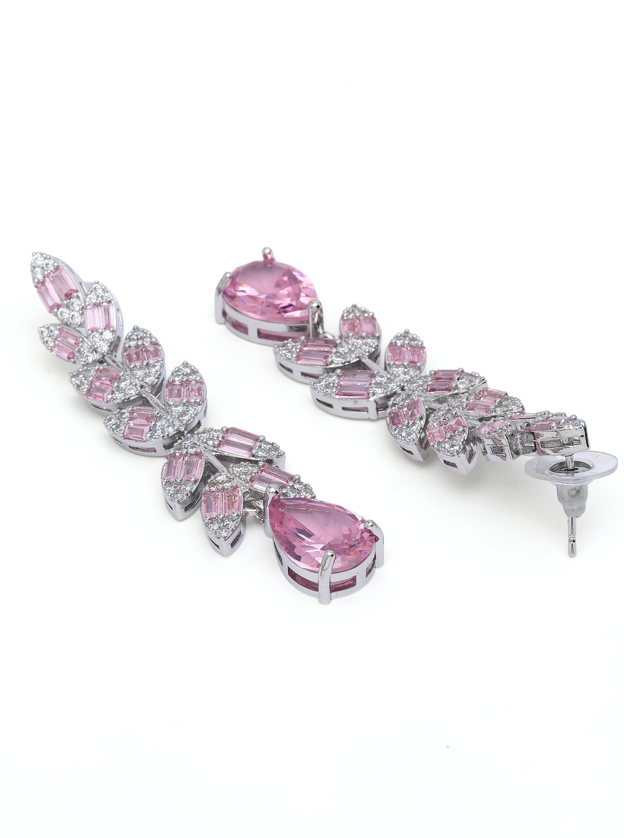 Leaf Baguette Waterfall Statement Earrings