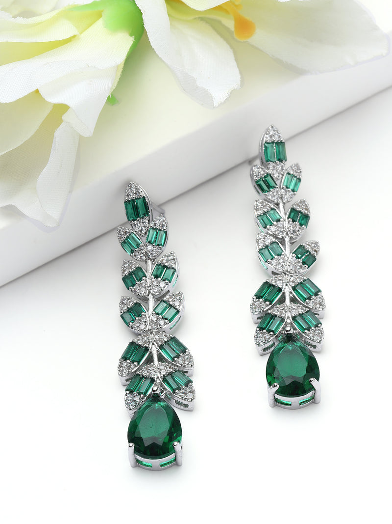 Leaf Baguette Waterfall Statement Earrings
