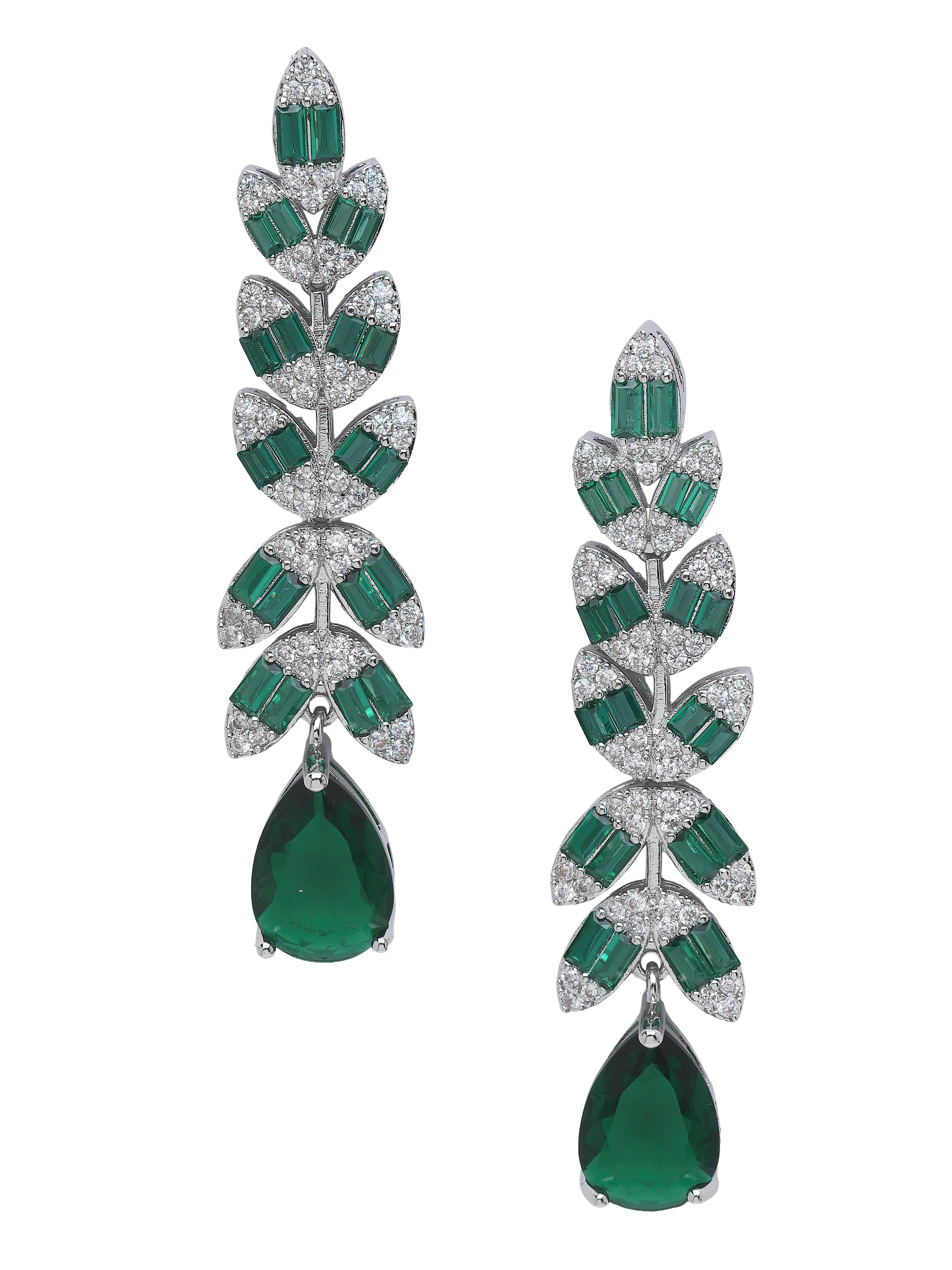 Leaf Baguette Waterfall Statement Earrings