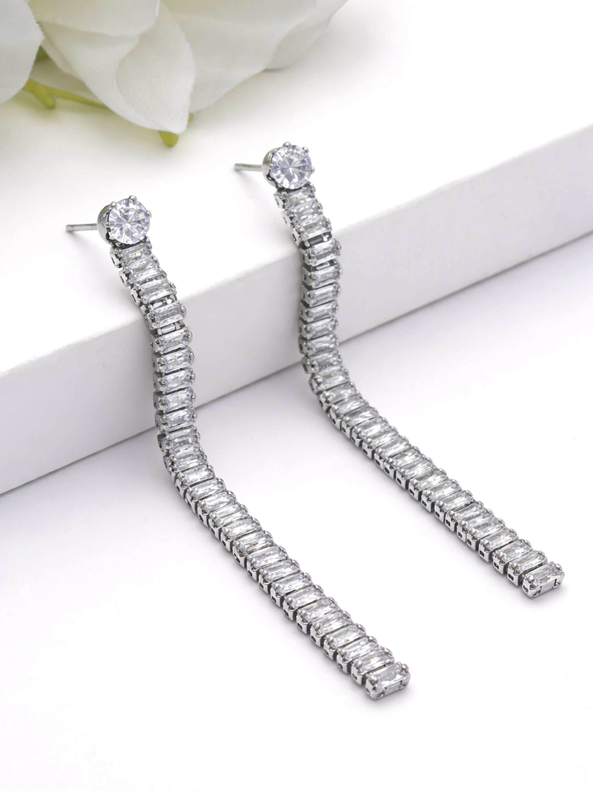 Linear Crystal Tassel Drop Earrings