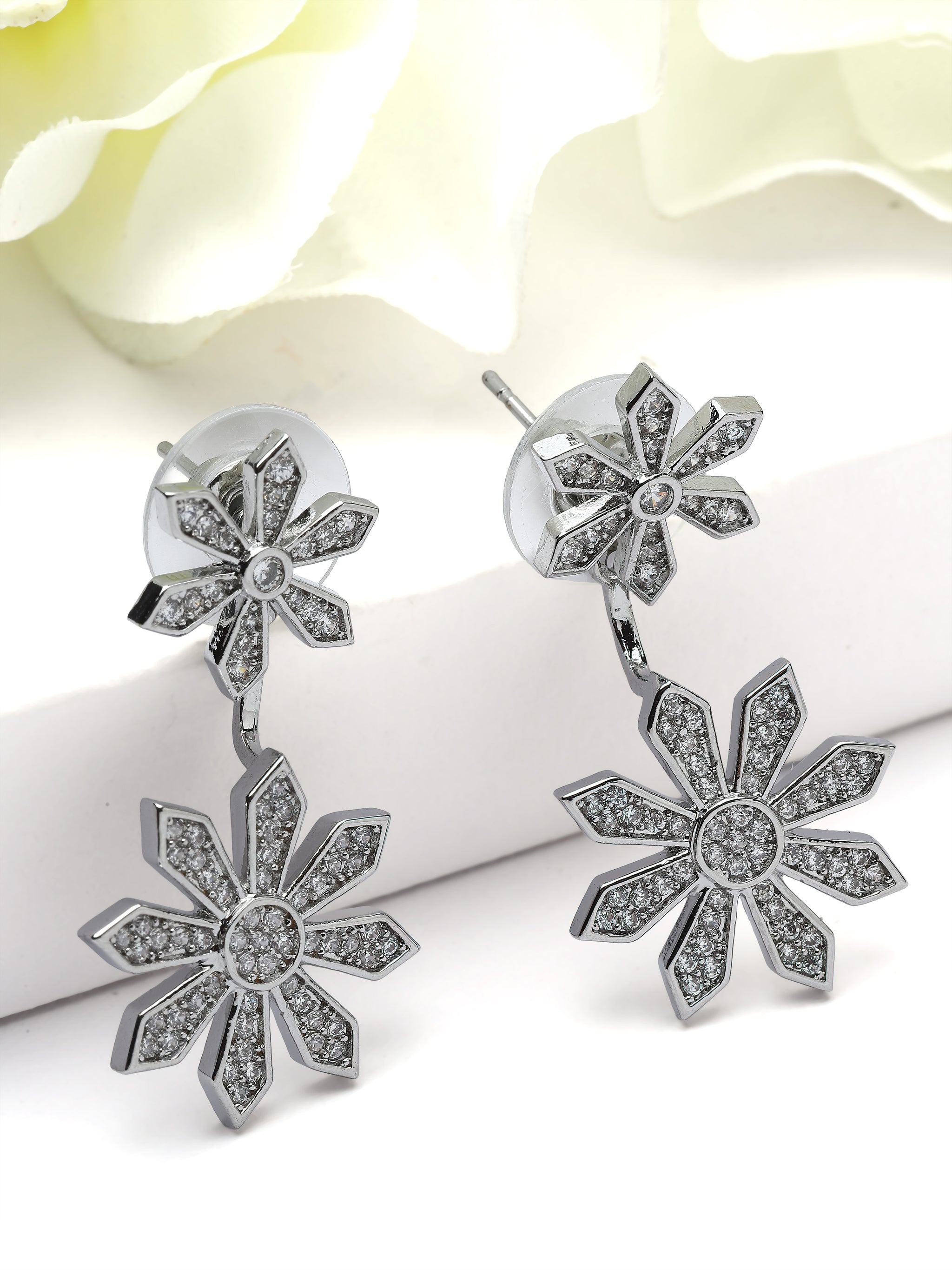 Double Daisy Crystal Drop Earrings