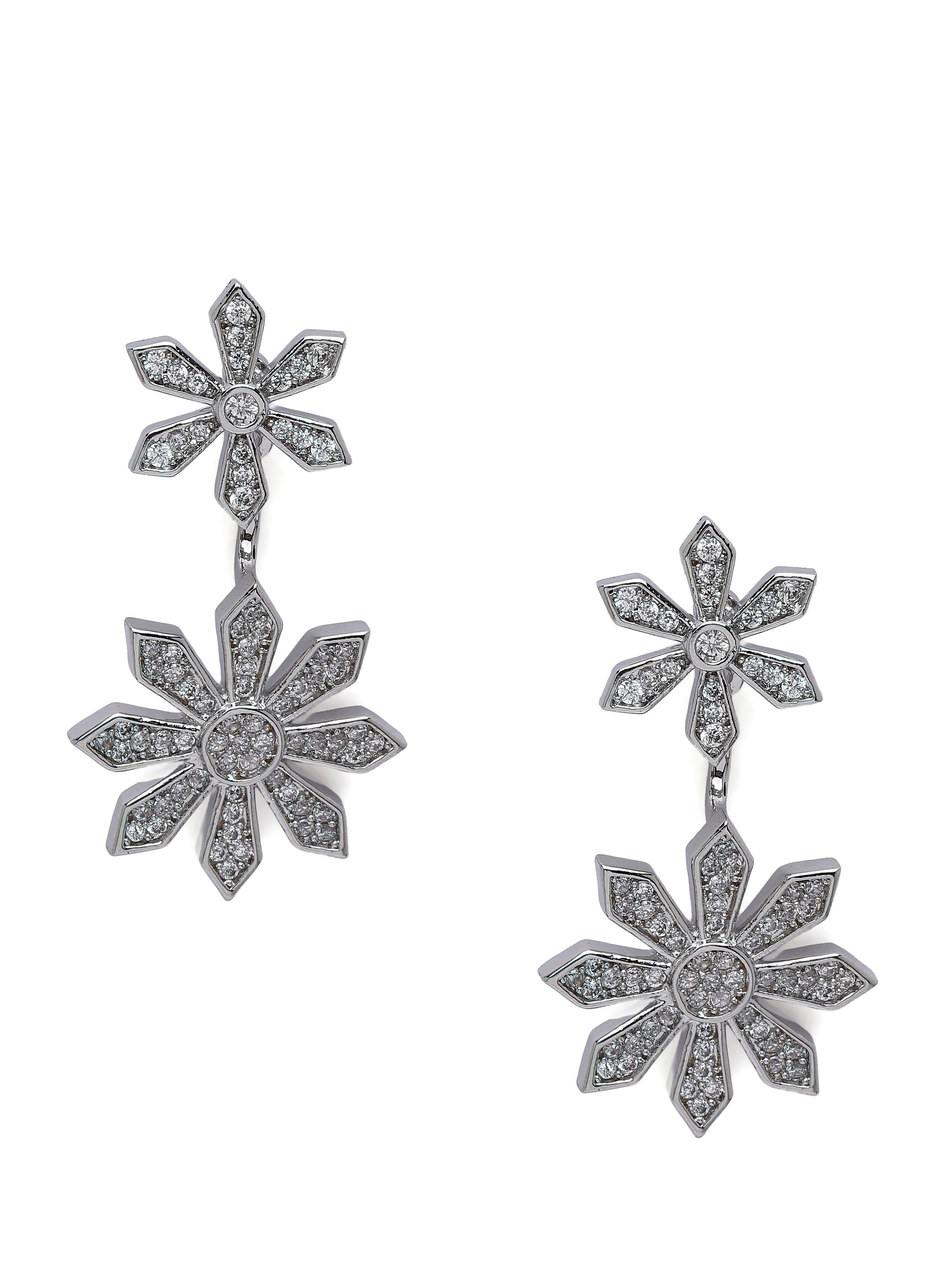 Double Daisy Crystal Drop Earrings