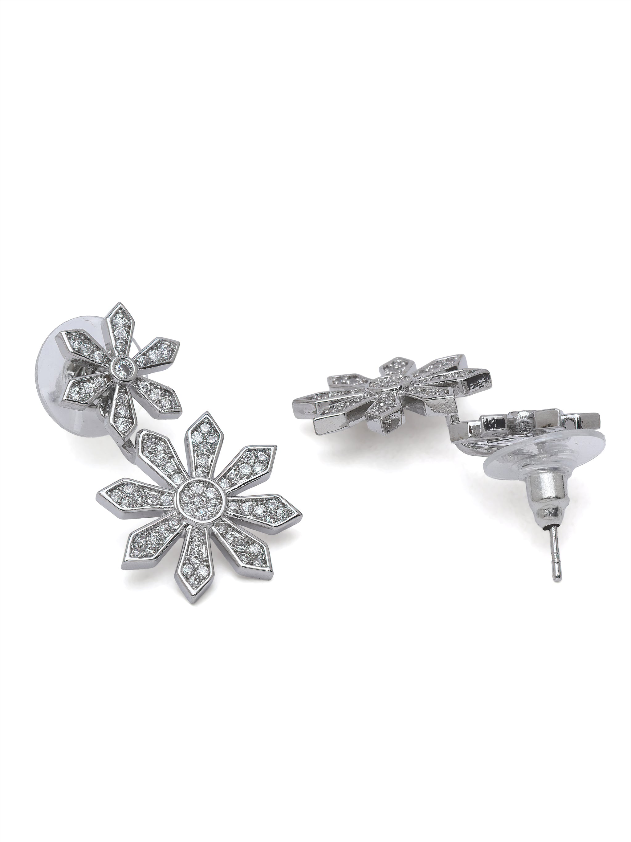 Double Daisy Crystal Drop Earrings