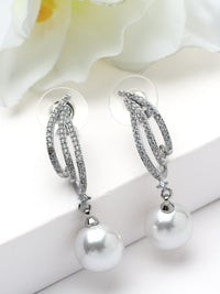 Curved Pavé Pearl Drop Earrings