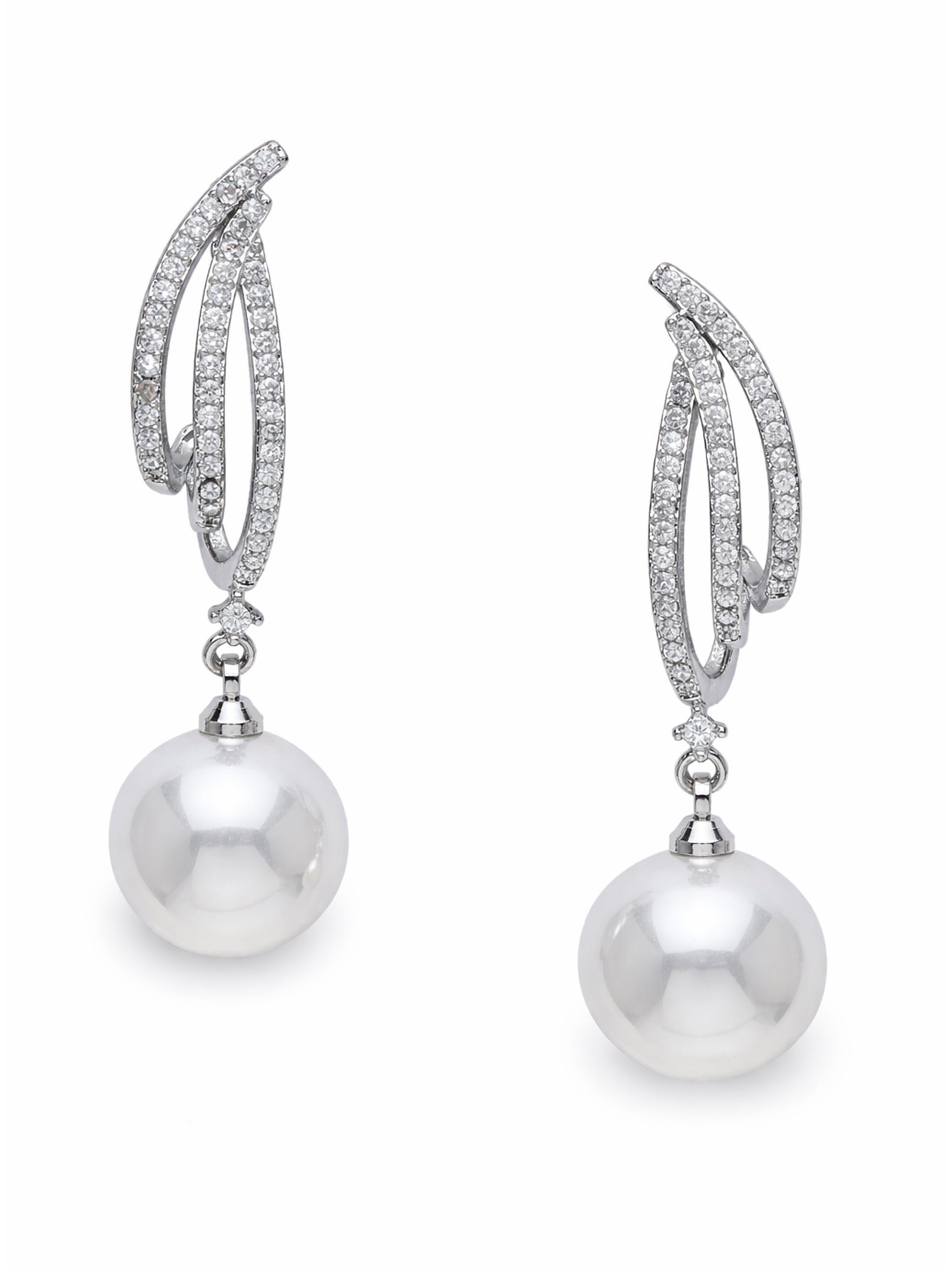 Curved Pavé Pearl Drop Earrings