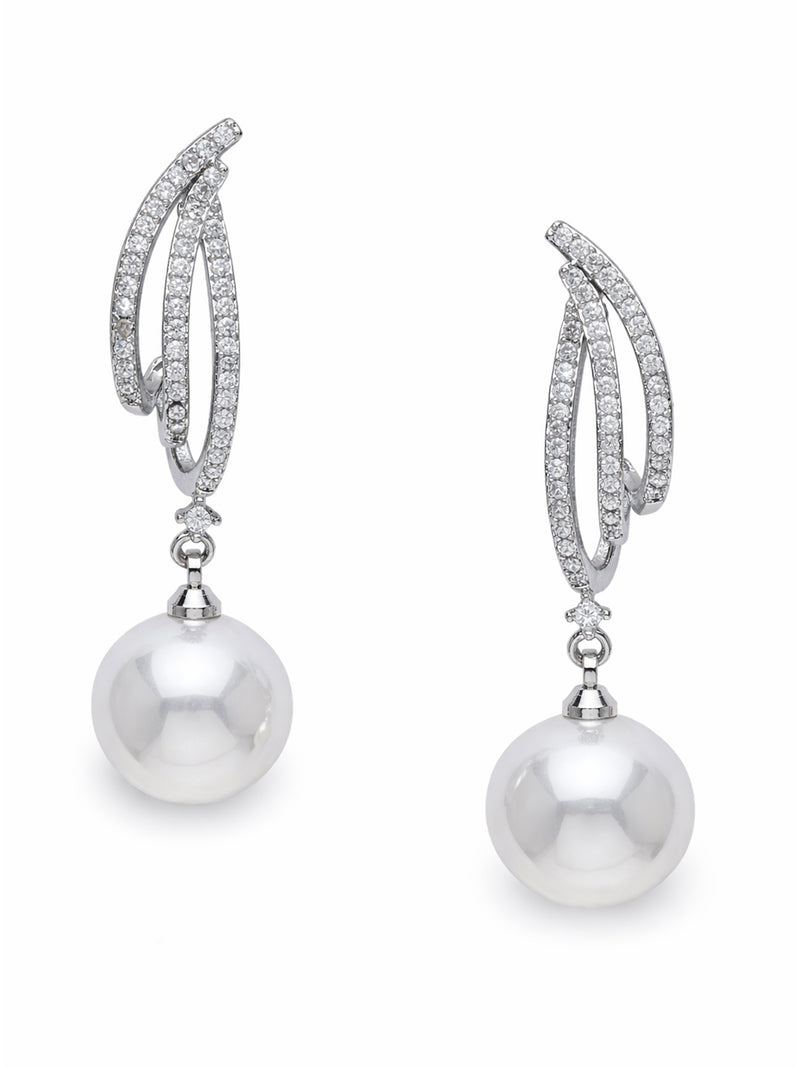 Curved Pavé Pearl Drop Earrings