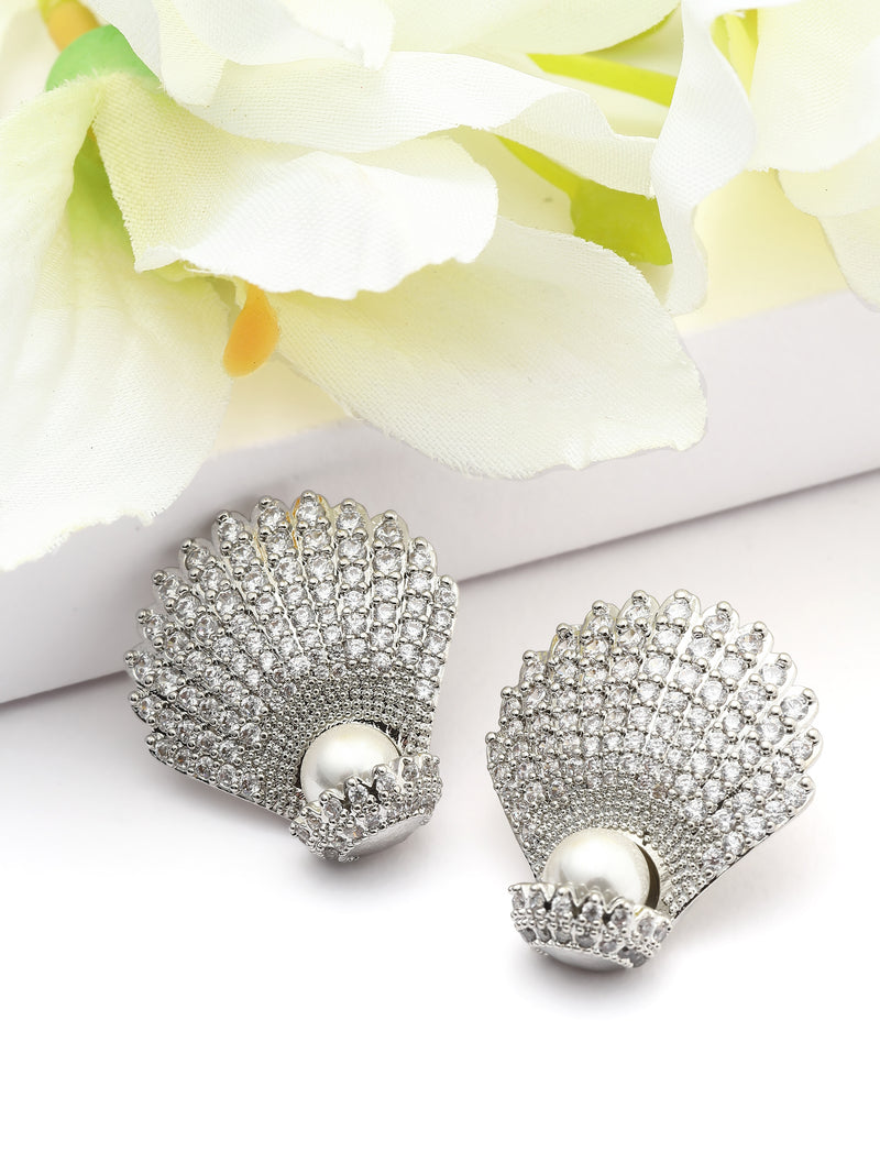 Shell Pearl Statement Stud Earrings