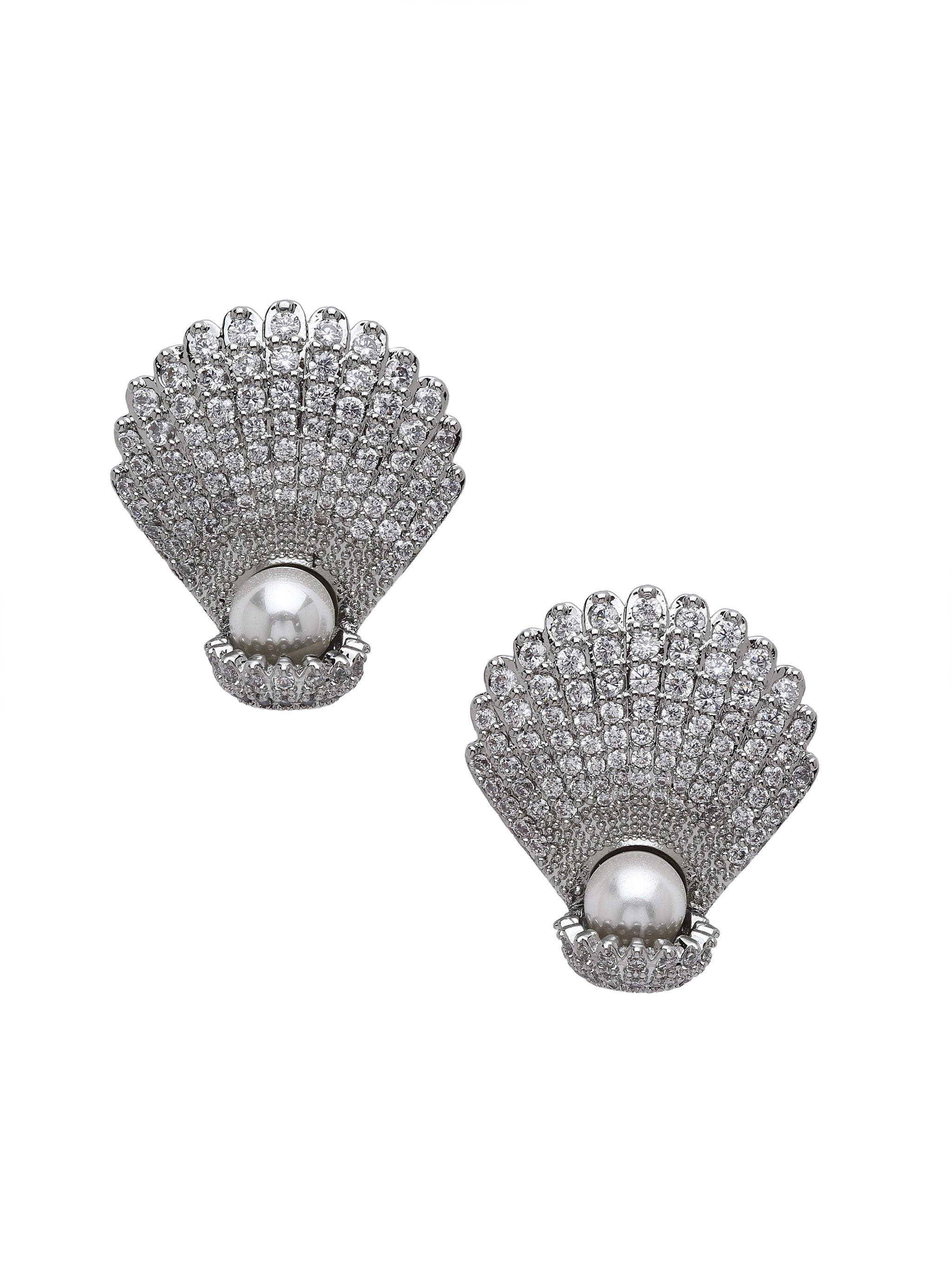 Shell Pearl Statement Stud Earrings