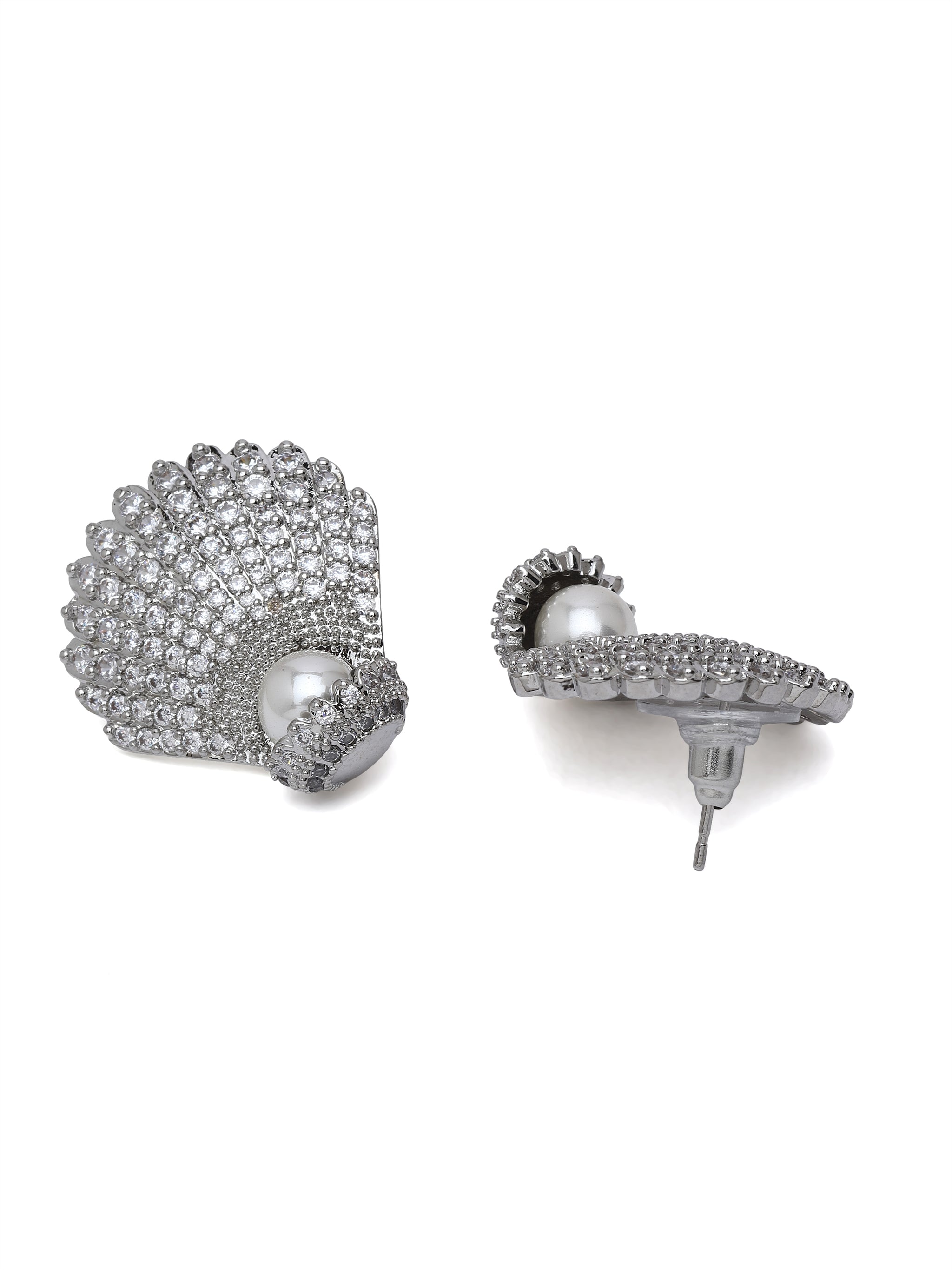 Shell Pearl Statement Stud Earrings