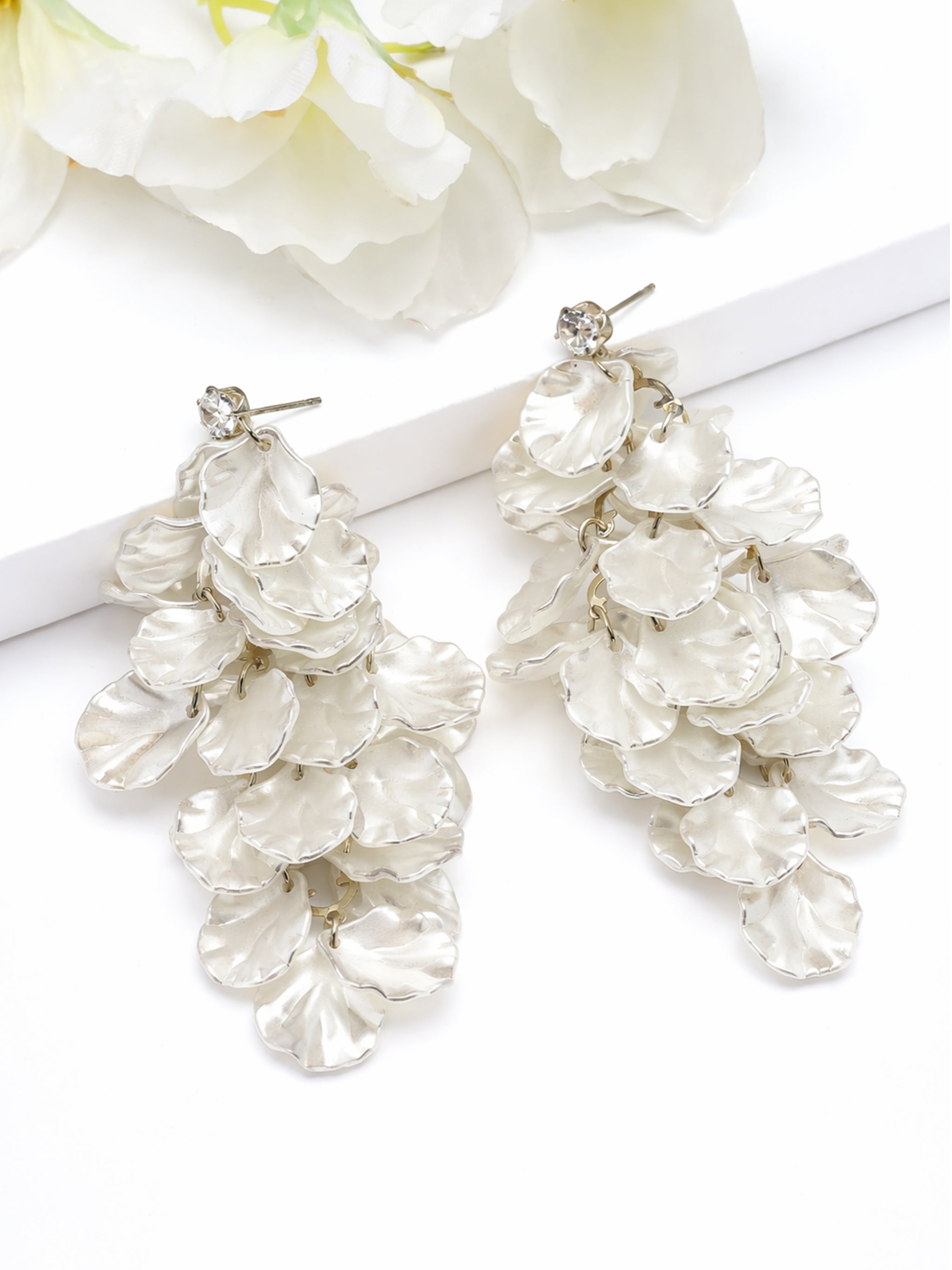 Crinkled Petal Cascade Statement Earrings