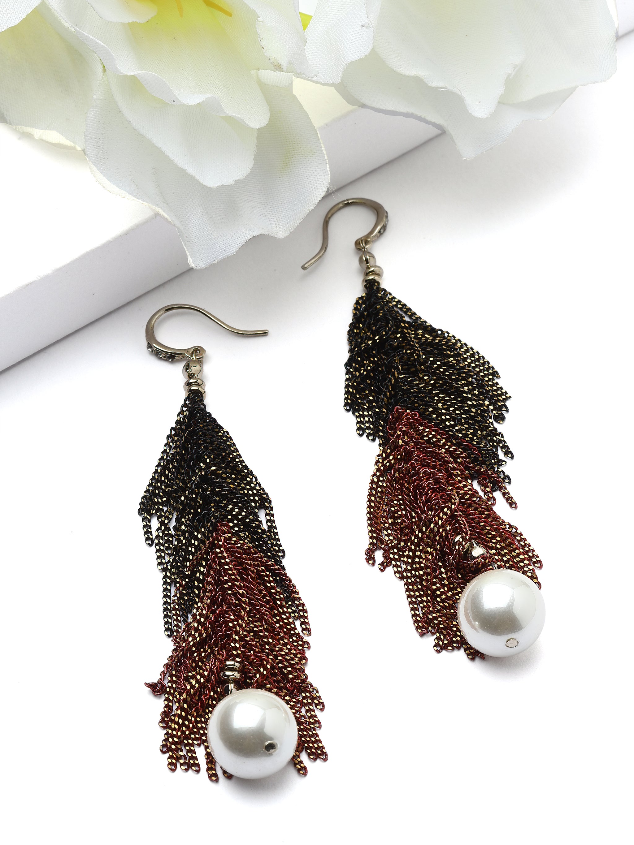Ombre Chain Tassel Pearl Drop Earrings