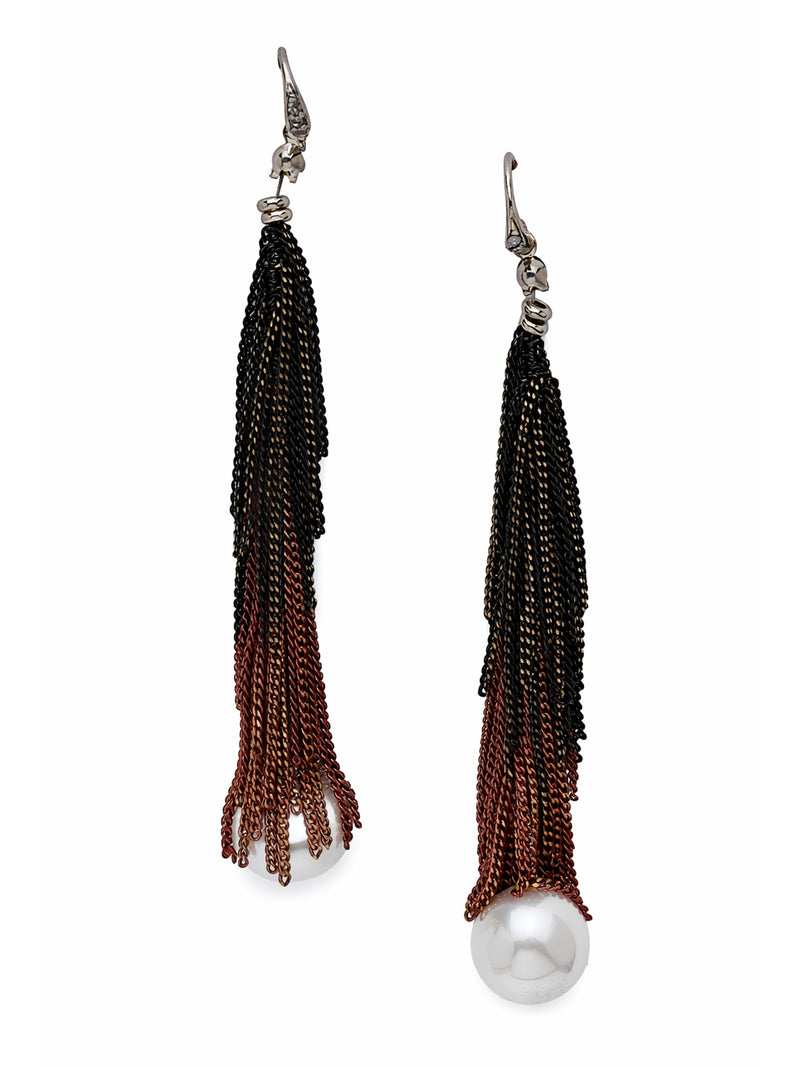 Ombre Chain Tassel Pearl Drop Earrings