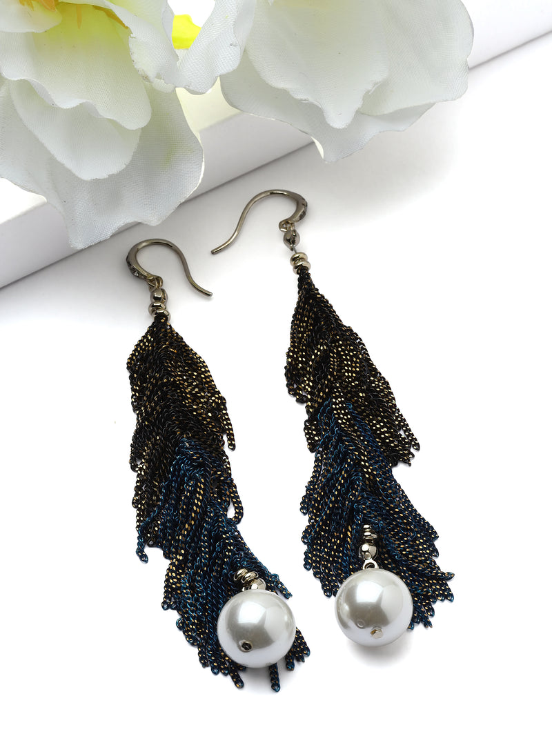 Ombre Chain Tassel Pearl Drop Earrings