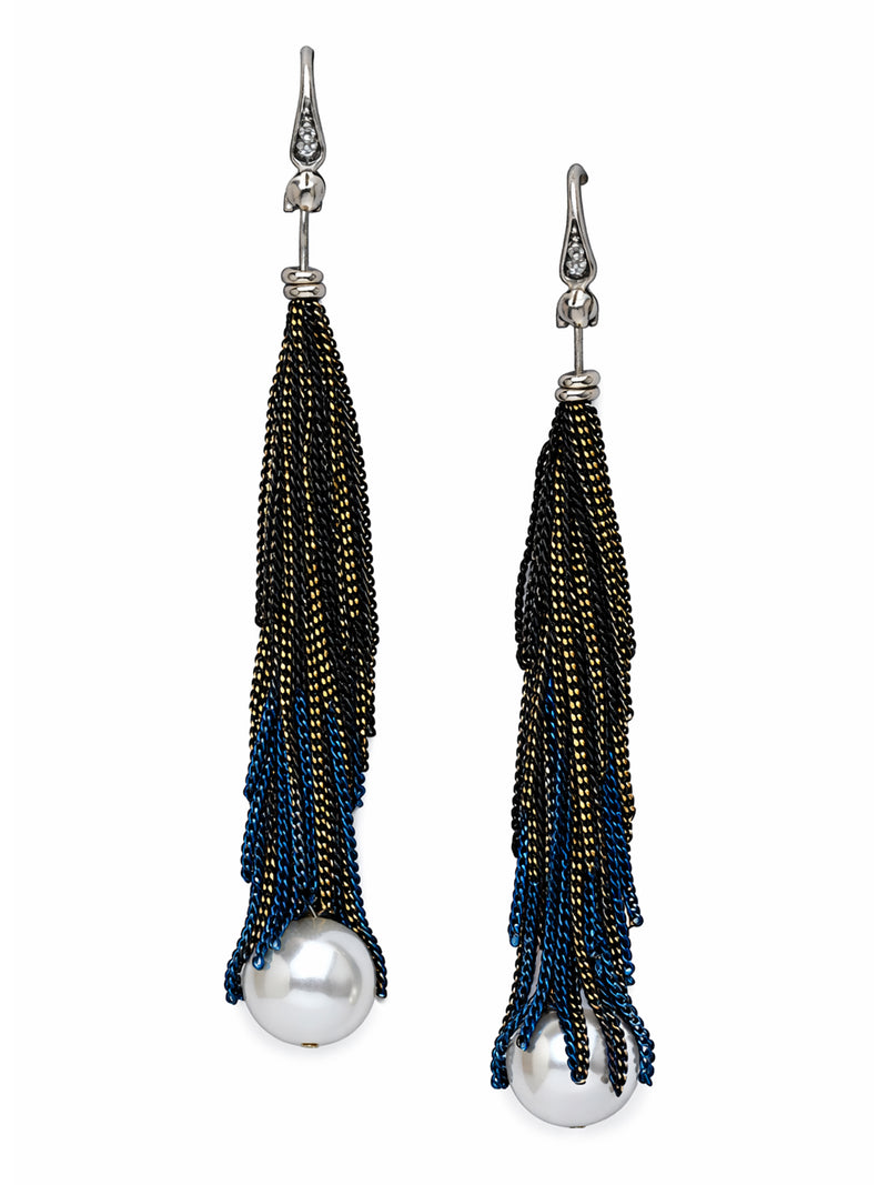 Ombre Chain Tassel Pearl Drop Earrings