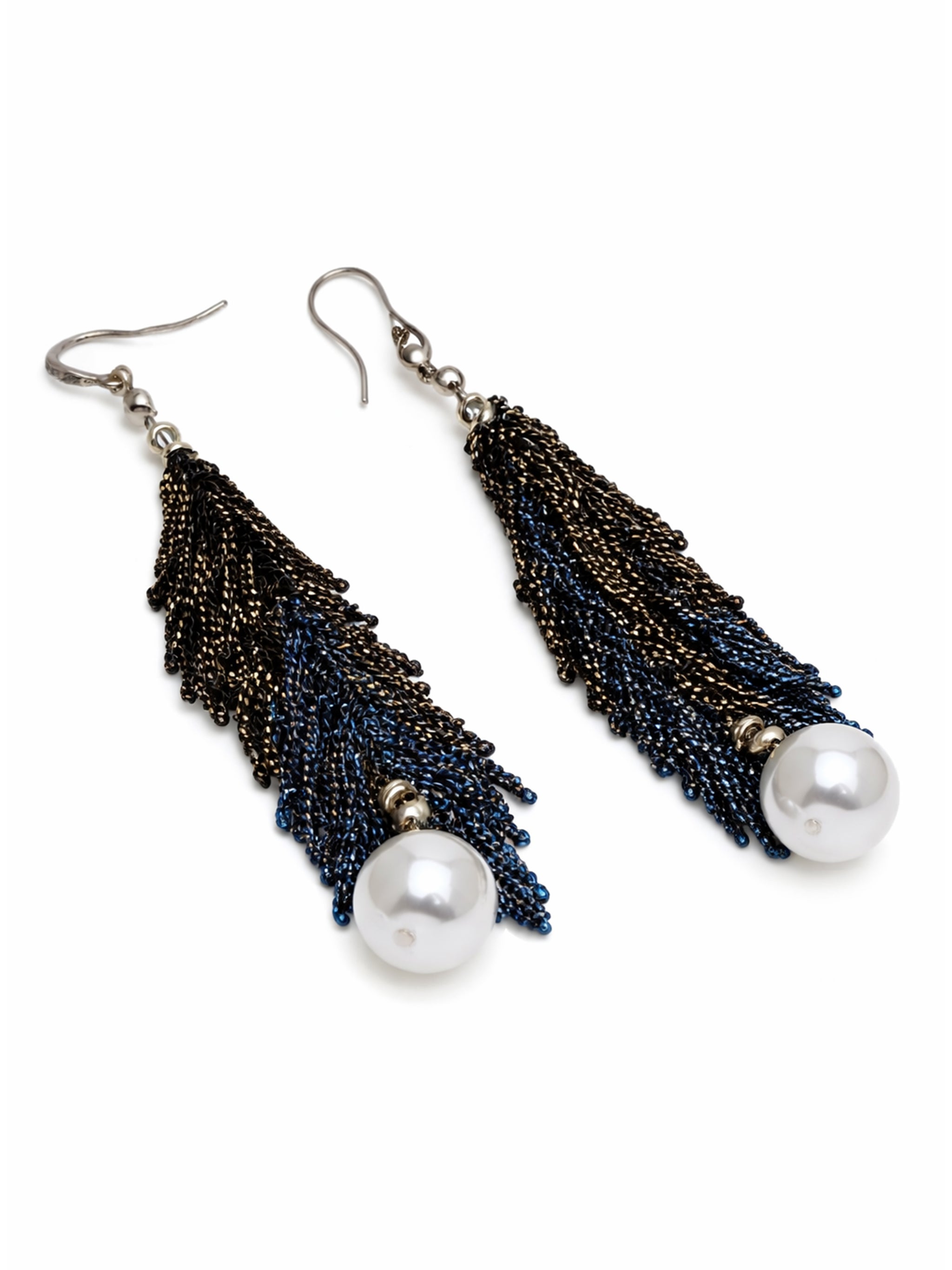 Ombre Chain Tassel Pearl Drop Earrings
