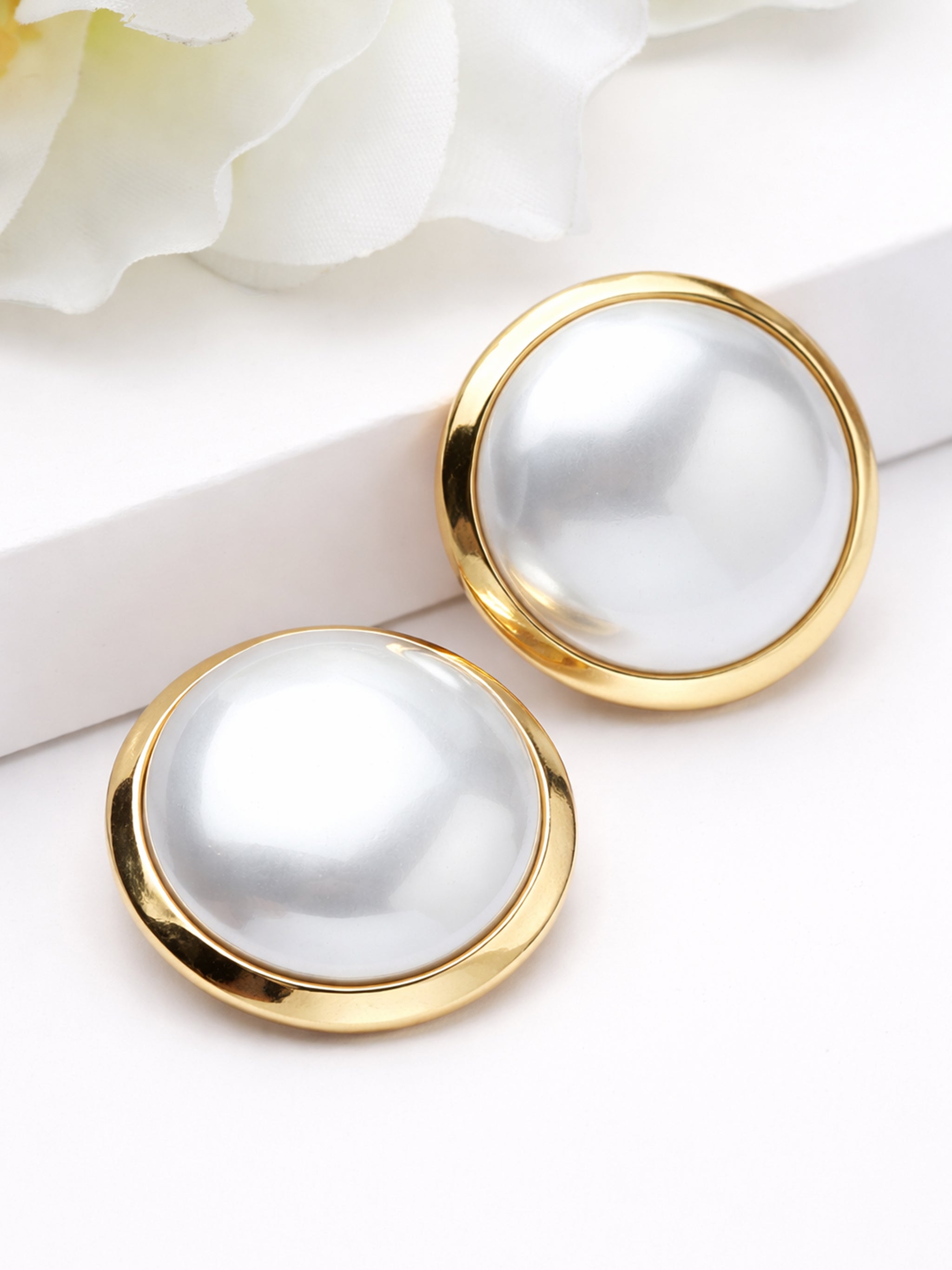 Domed Pearl-Effect Statement Stud Earrings