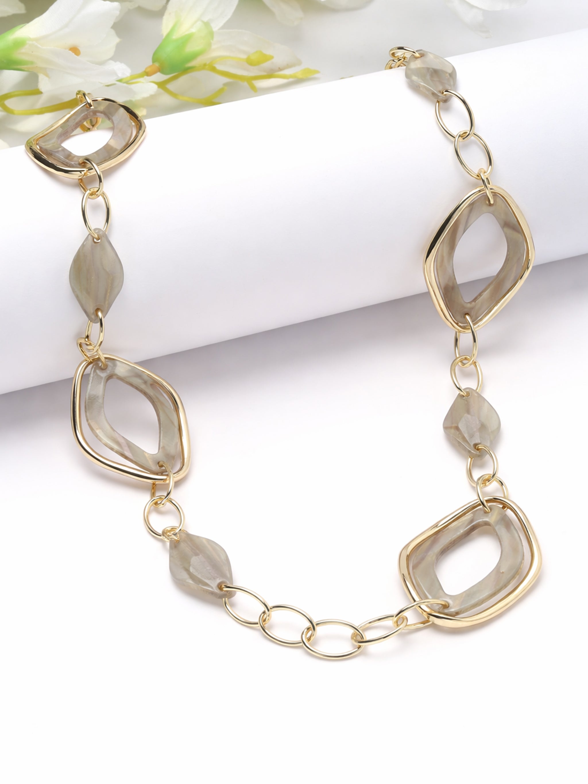 Geometric Shell Link Statement Necklace