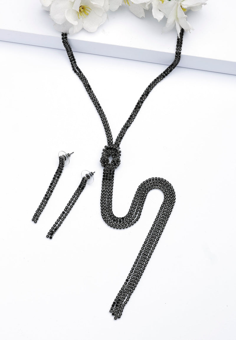 Black Color Tassel Gleaming Necklace Set