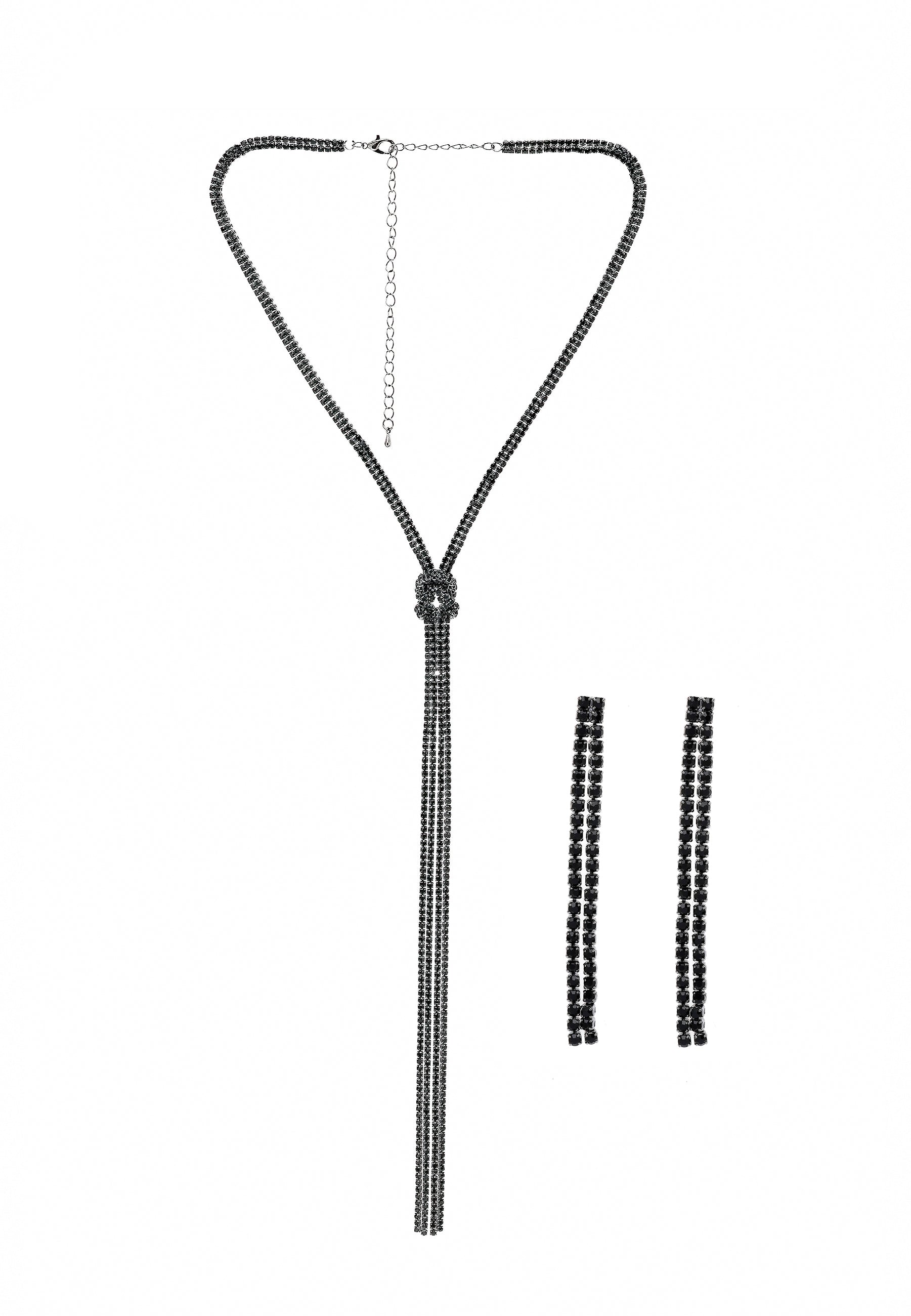 Black Color Tassel Gleaming Necklace Set