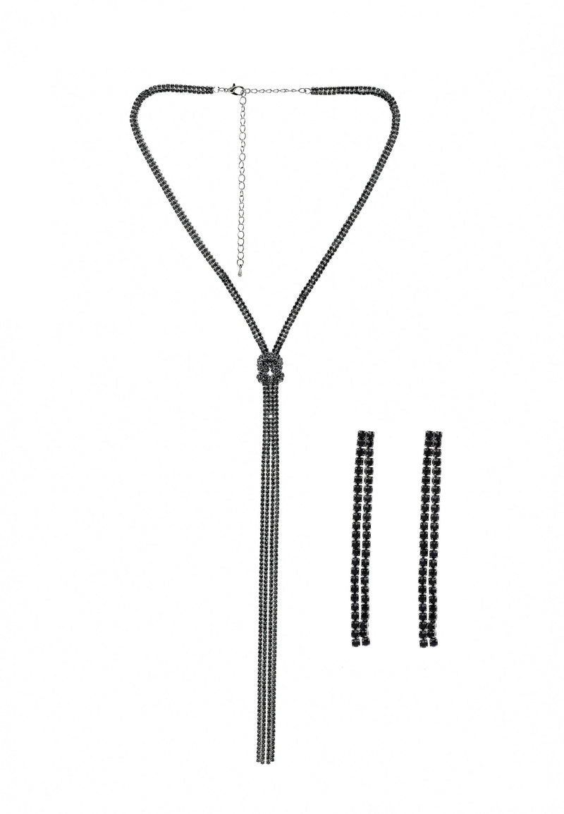 Black Color Tassel Gleaming Necklace Set