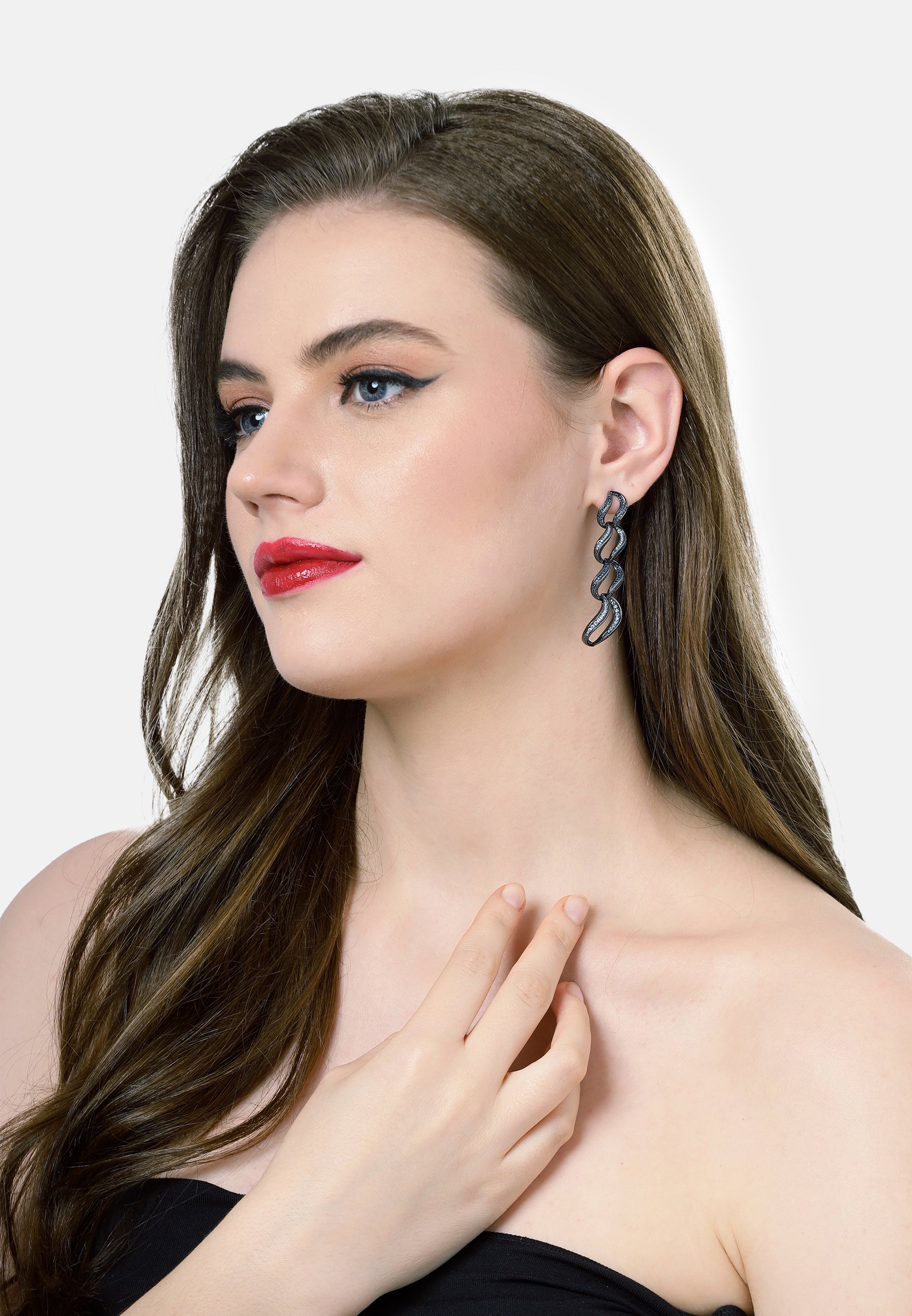 Dark Blue Curvy Loop Earrings