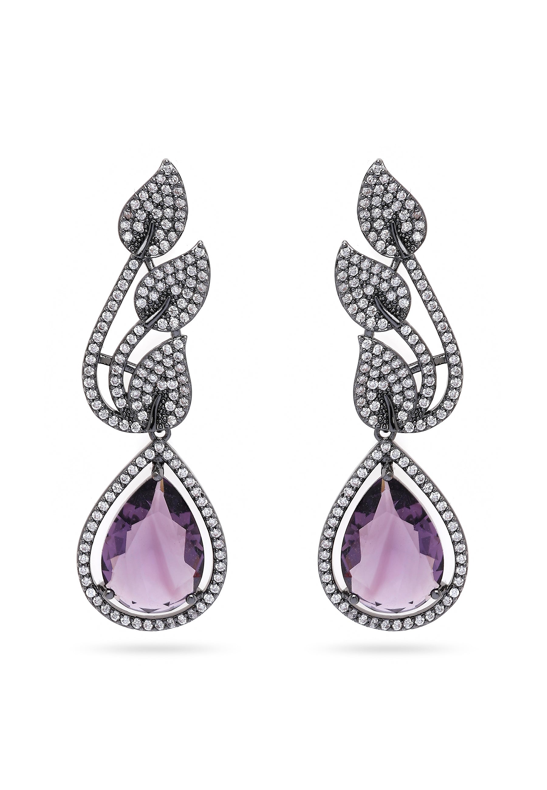 Boucles d'oreilles violettes contemporaines en forme de feuille