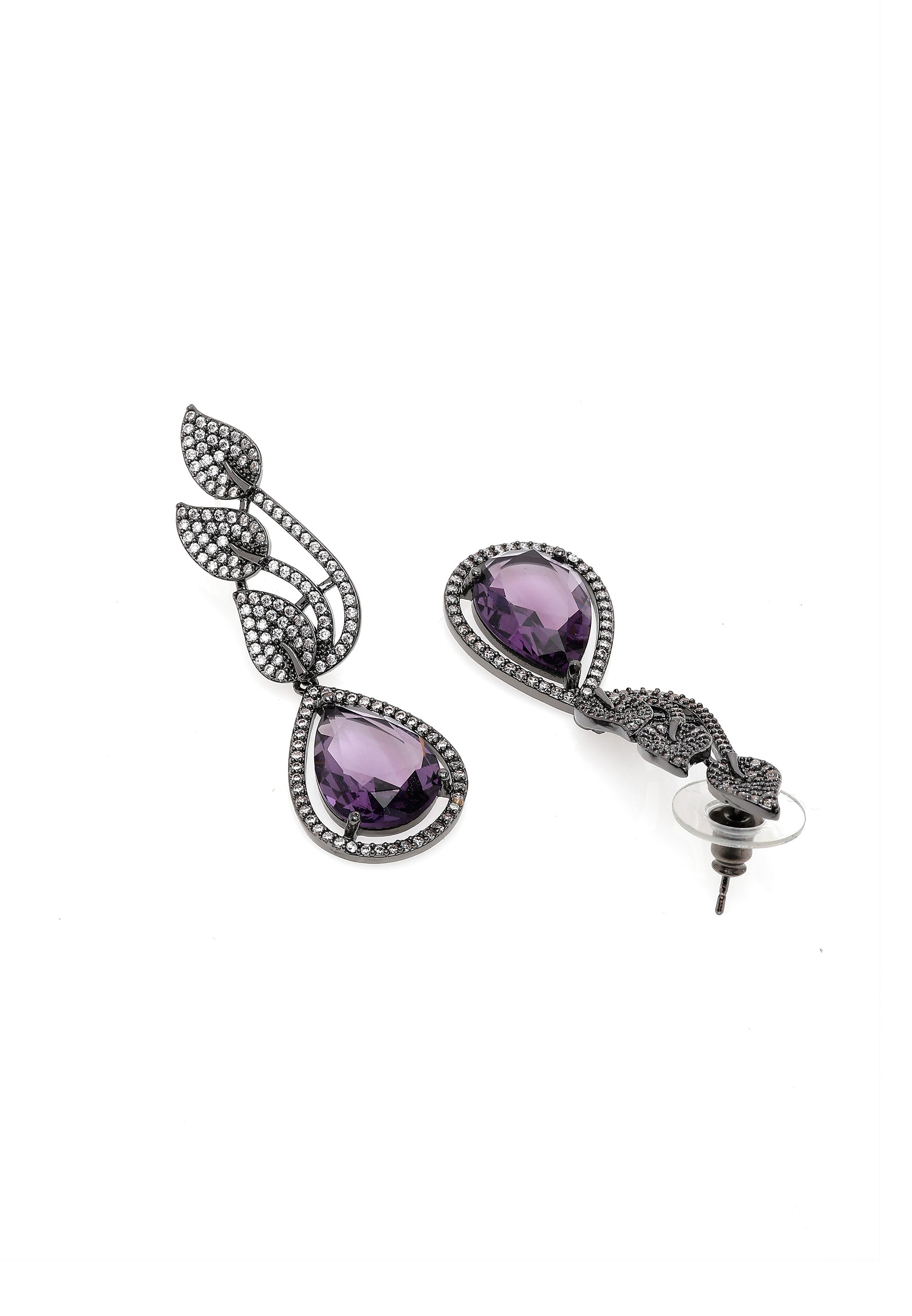 Boucles d'oreilles violettes contemporaines en forme de feuille