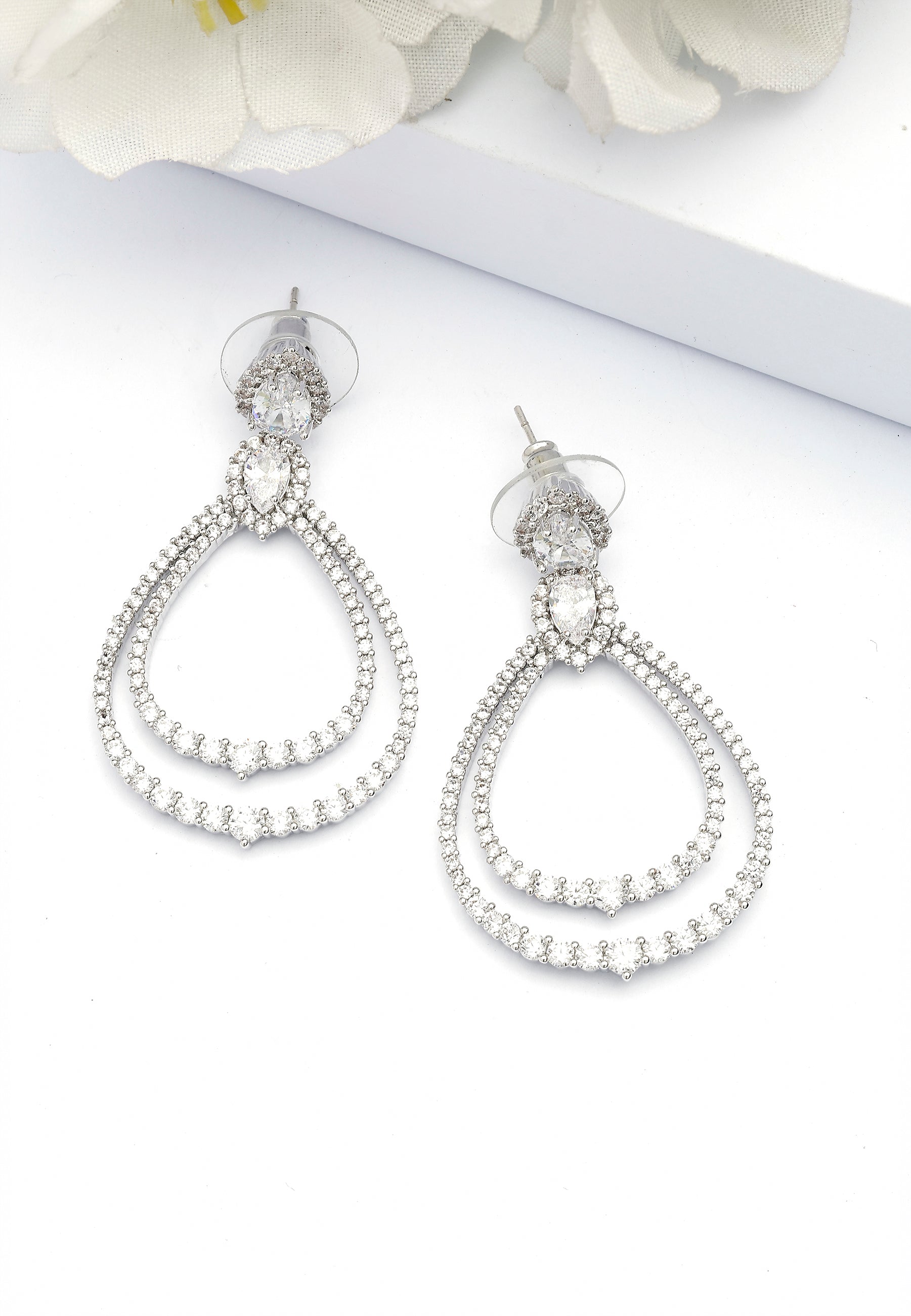 Silver Double Hoop Dangle Earrings