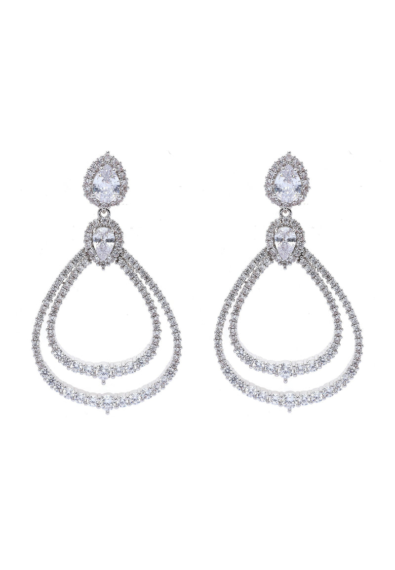 Boucles d'oreilles pendantes double créoles argentées