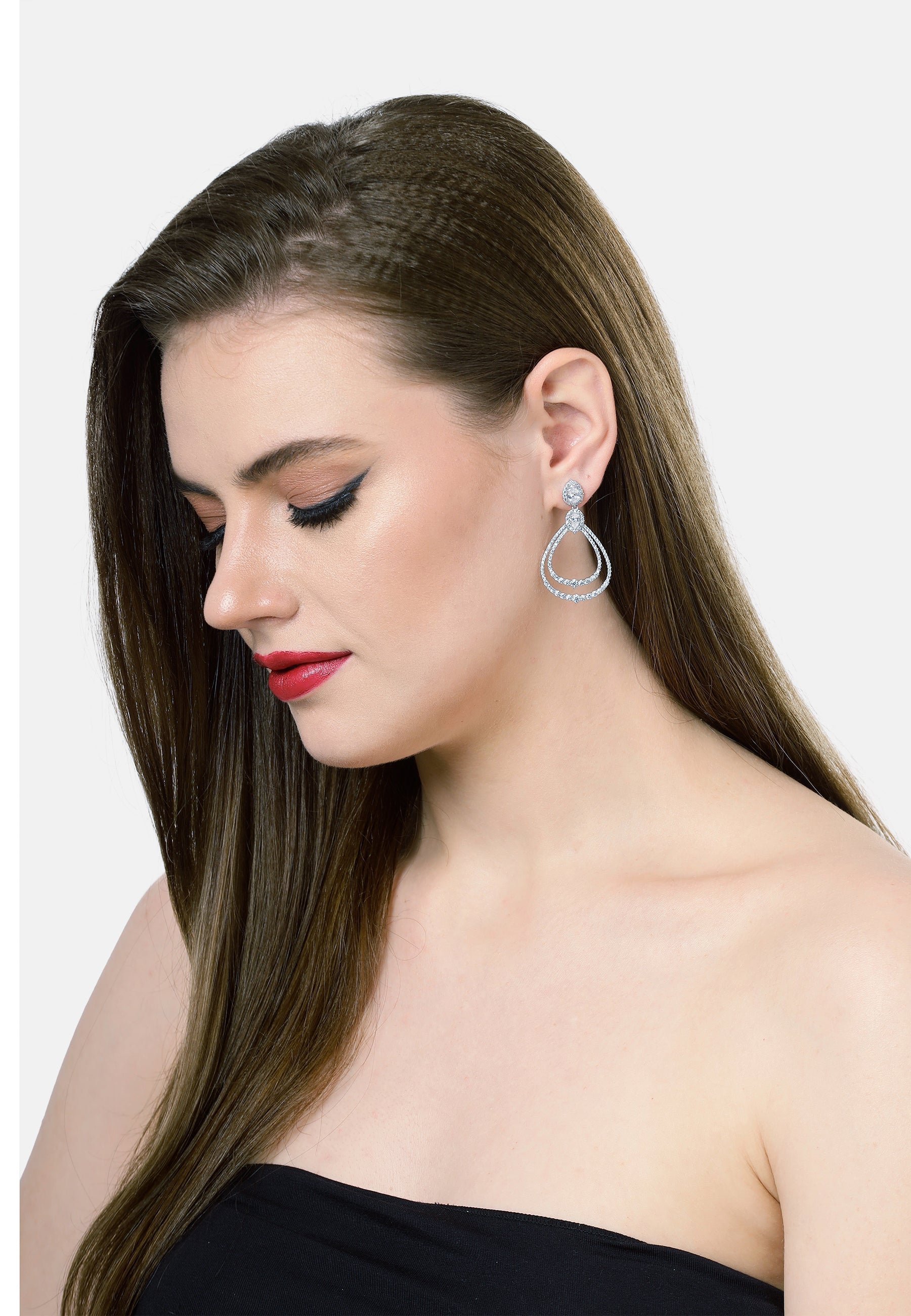 Silver Double Hoop Dangle Earrings