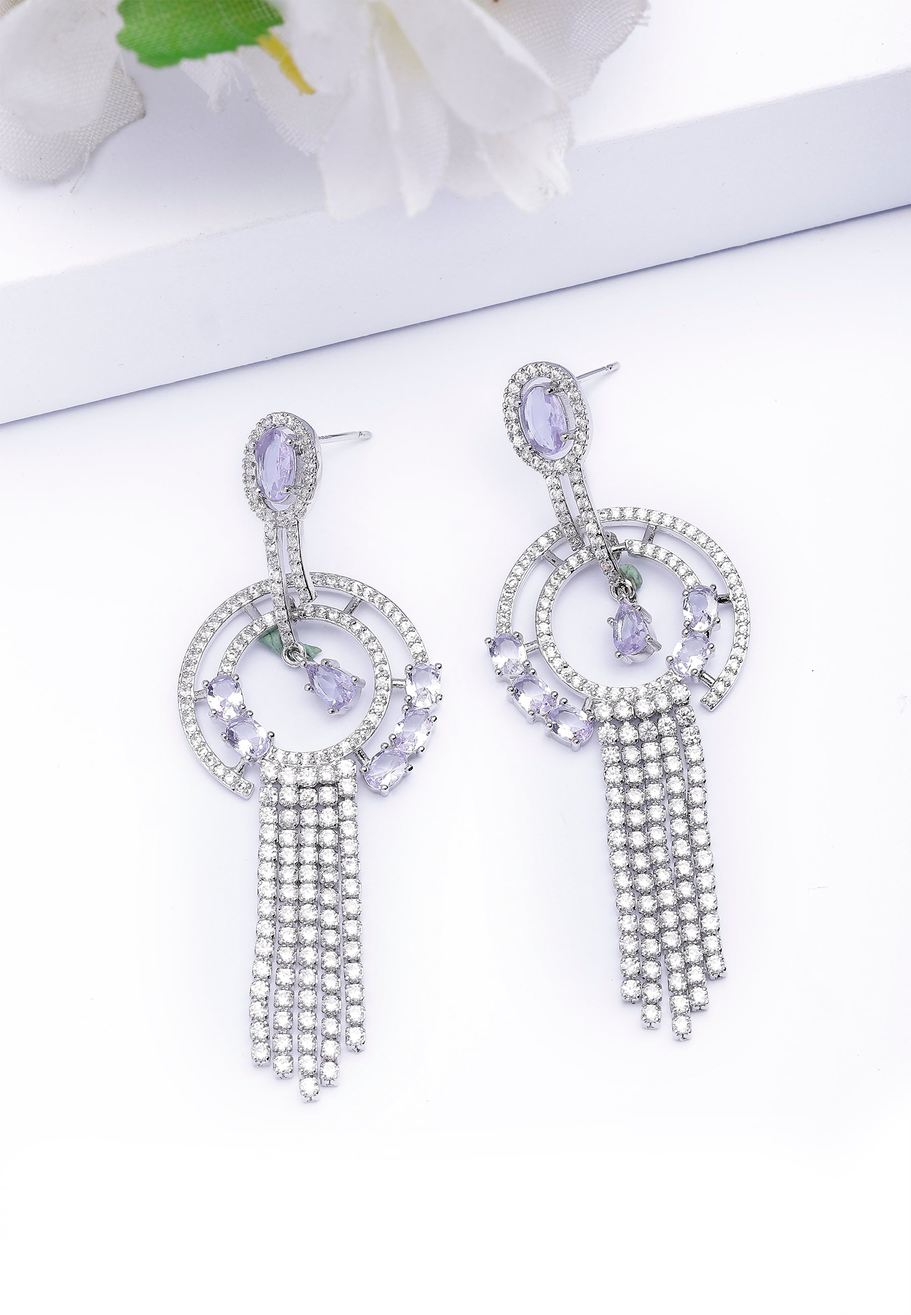 Geometric Purple Chain Dangle Earrings