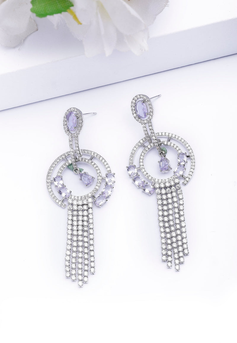 Boucles d'oreilles pendantes géométriques violettes à chaîne