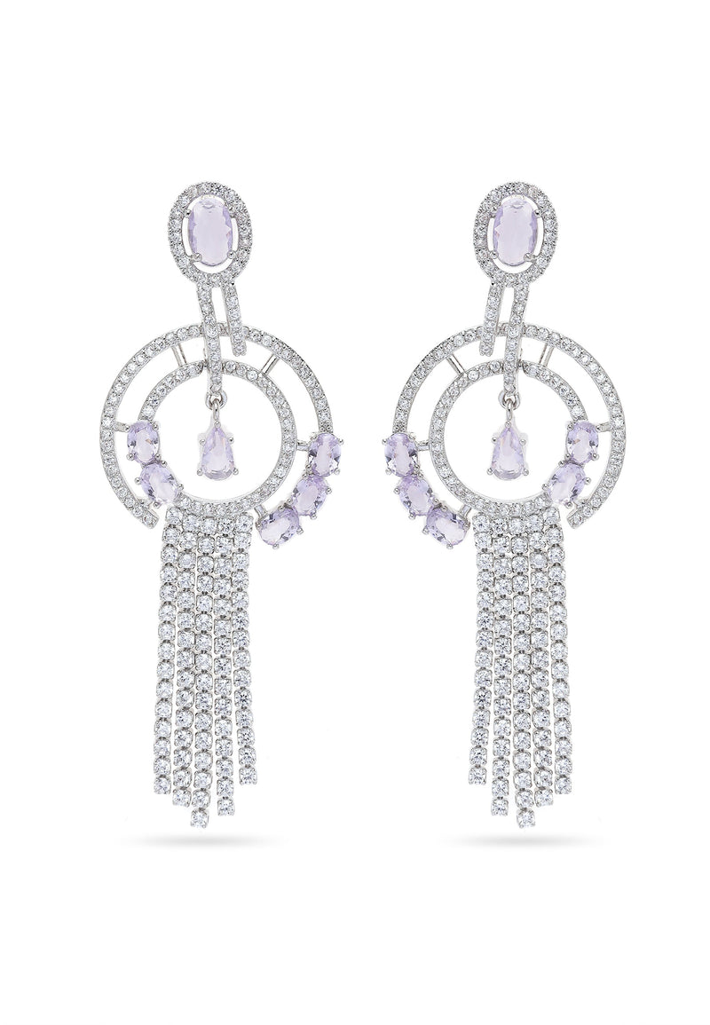 Boucles d'oreilles pendantes géométriques violettes à chaîne
