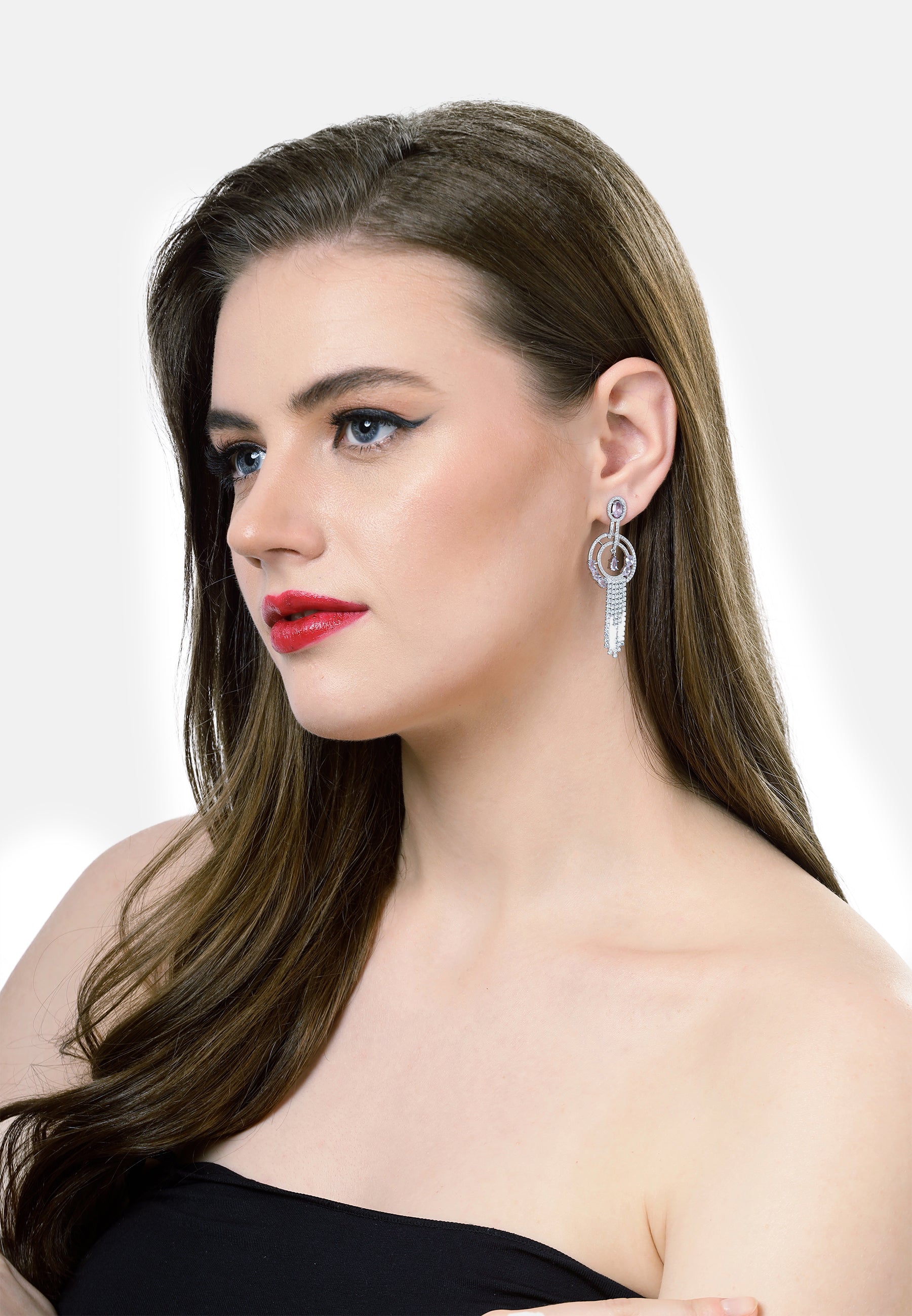 Geometric Purple Chain Dangle Earrings