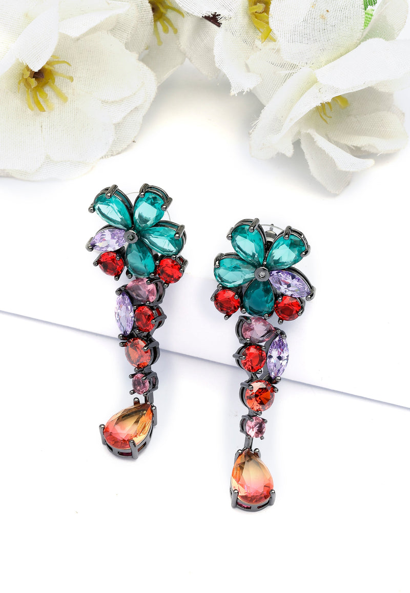Boucles d'oreilles pendantes à motif floral multicolore