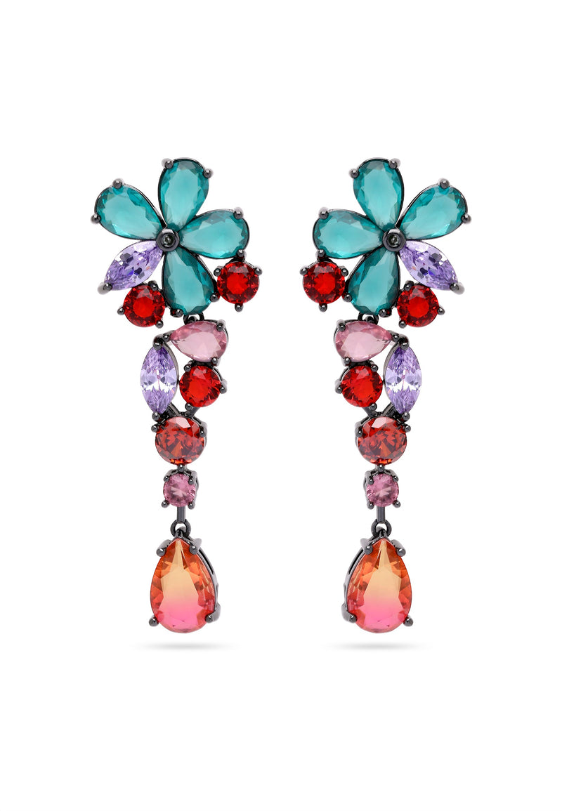 Boucles d'oreilles pendantes à motif floral multicolore