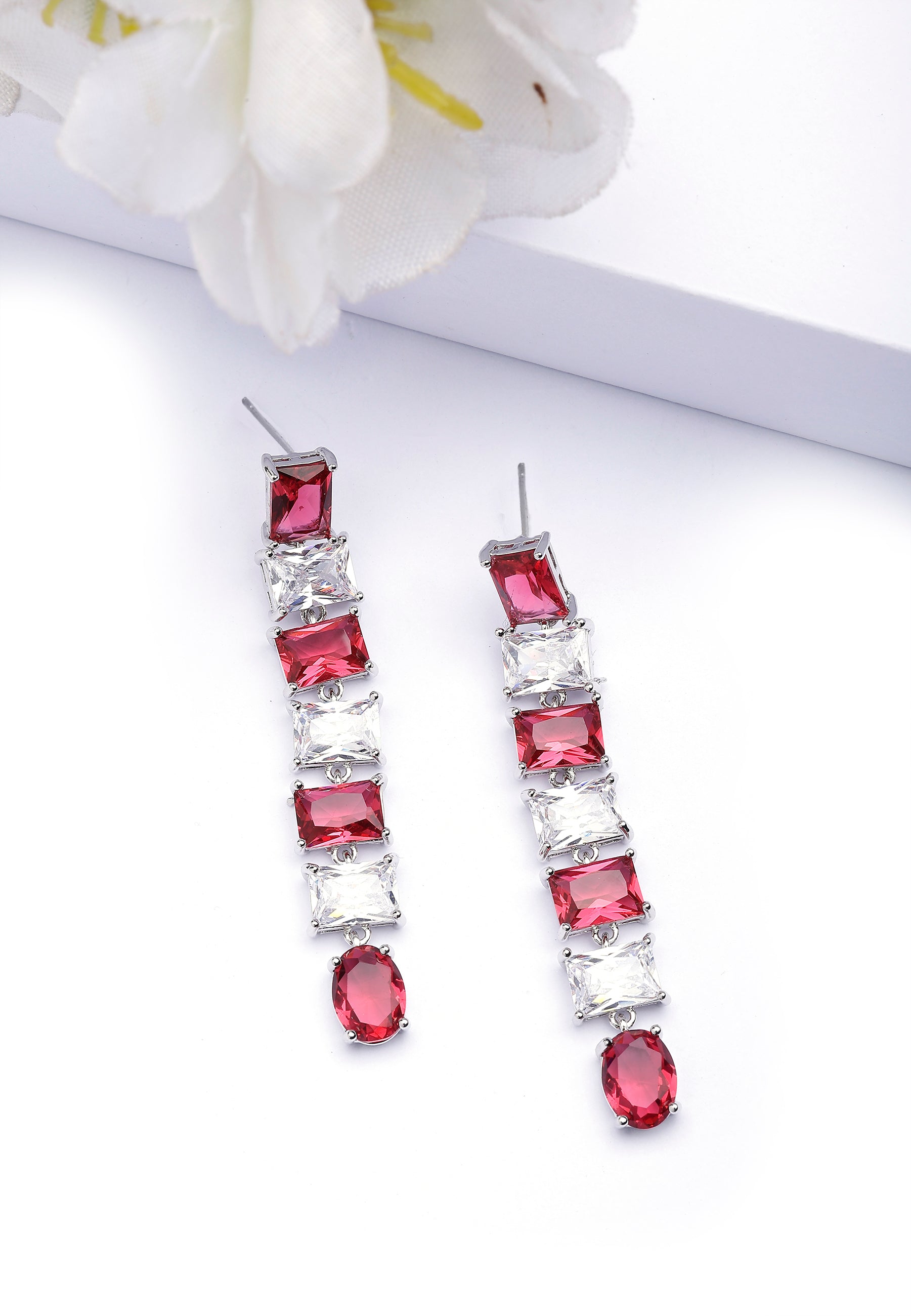 Hot Red Square Drop Earrings