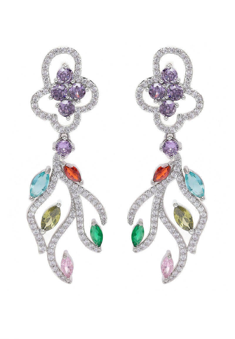 Boucles d'oreilles pendantes multicolores à motif floral moderne