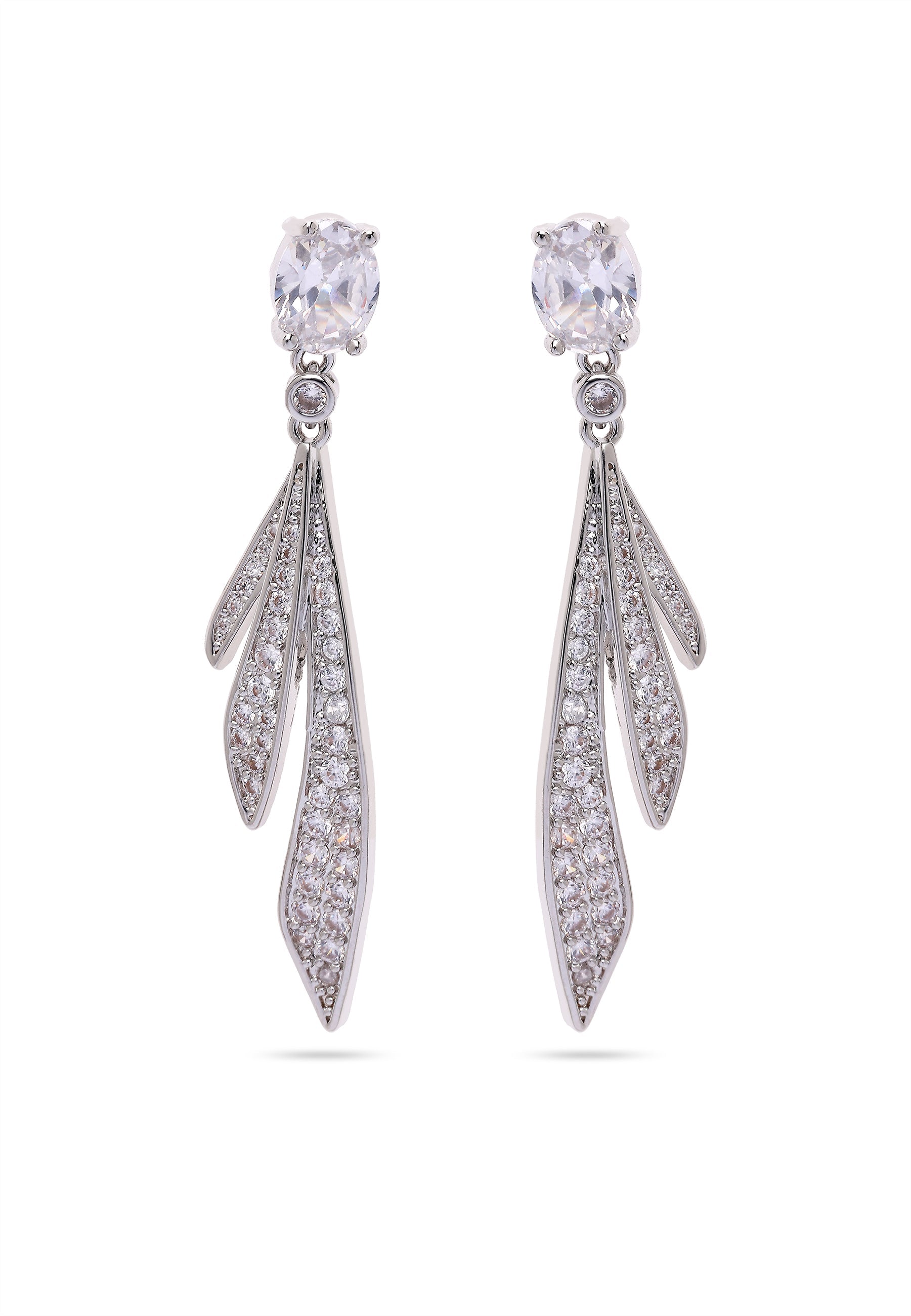 Silver colored Feather Drop Earrings