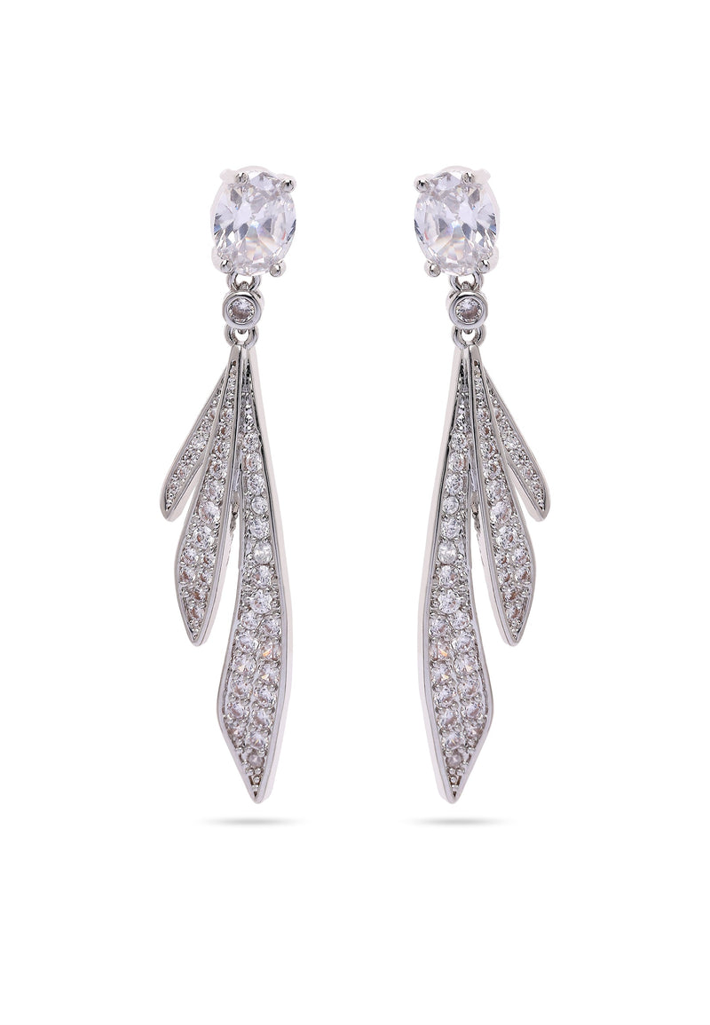 Boucles d'oreilles pendantes en forme de plume argentées