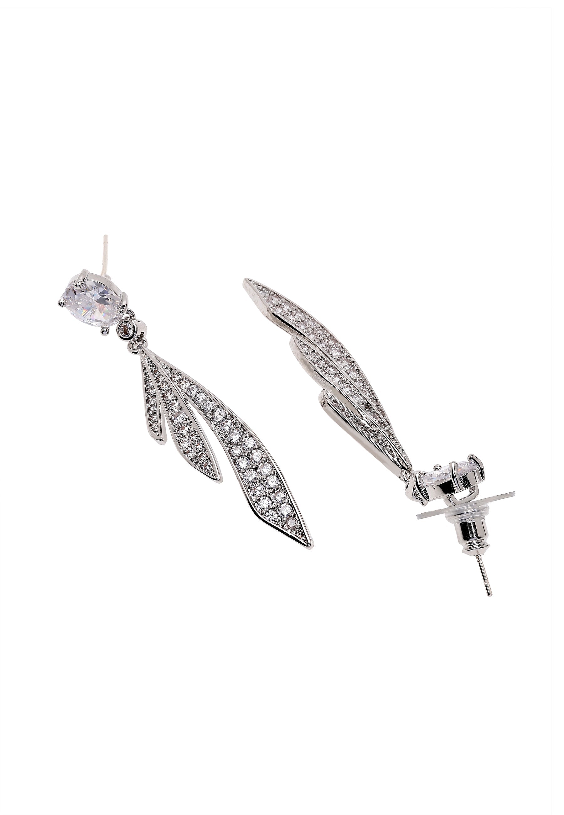 Silver colored Feather Drop Earrings