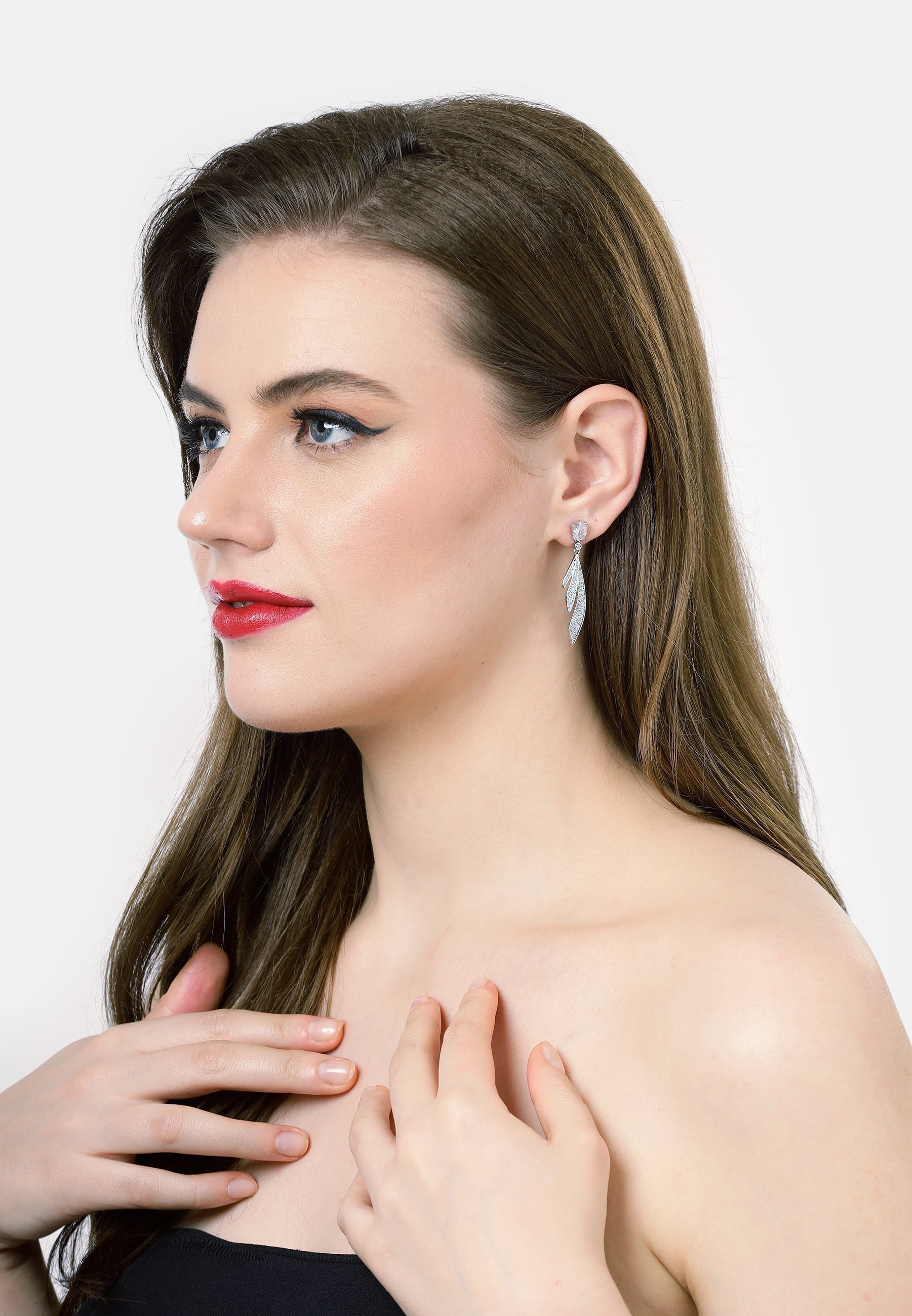 Silver colored Feather Drop Earrings