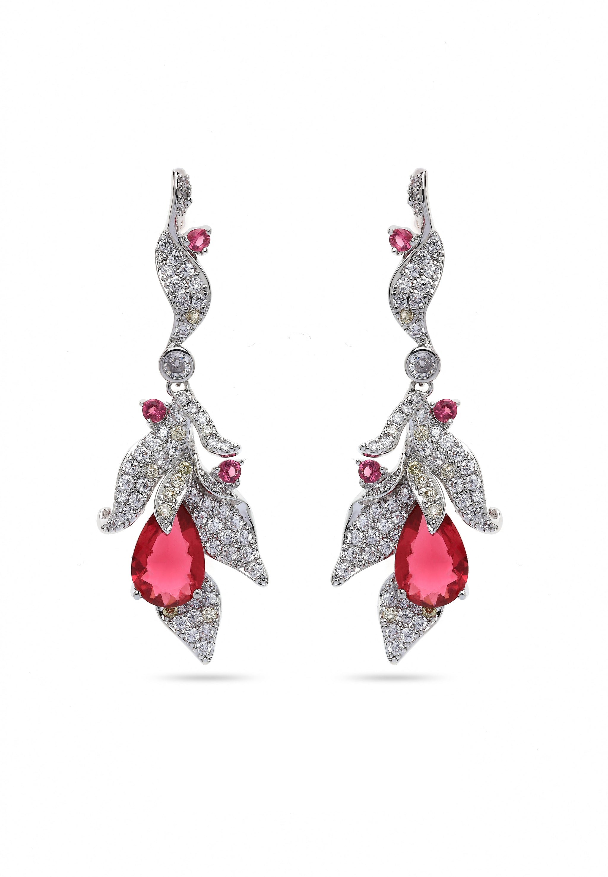 Red Leaf Motif Drop Earrings