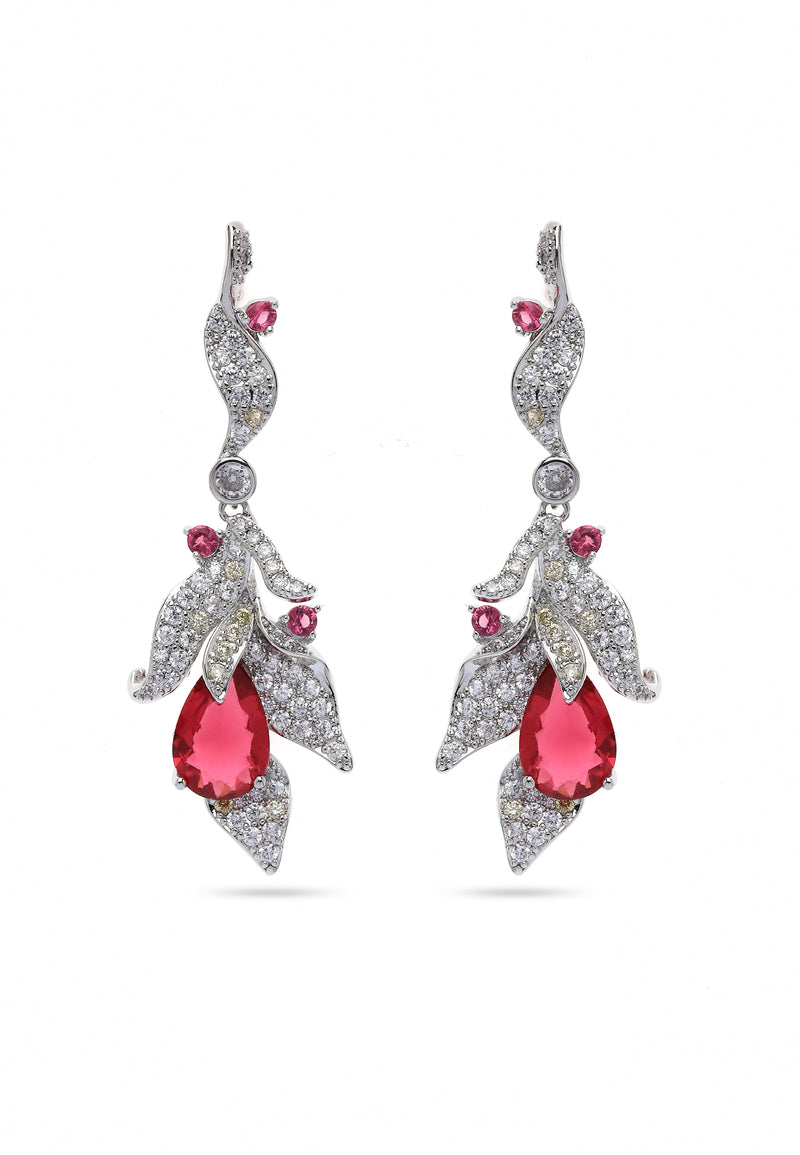 Boucles d'oreilles pendantes à motif de feuille rouge