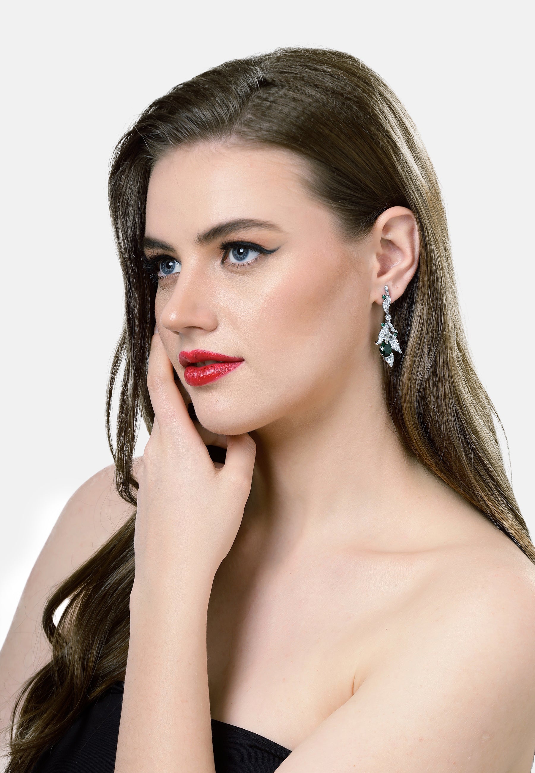 Green Leaf Motif Drop Earrings