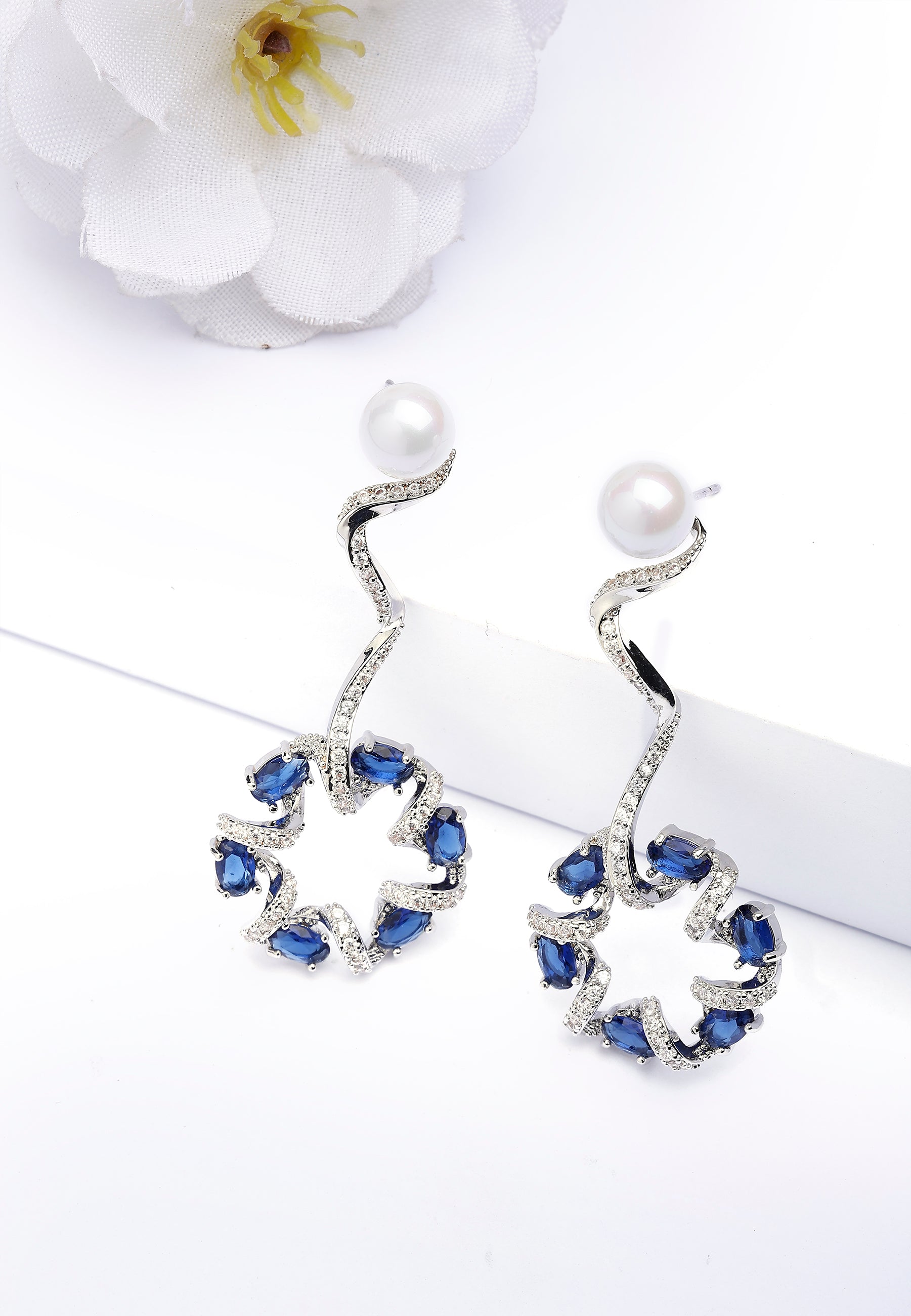 Dainty Dark Blue Swirl Drop Earrings